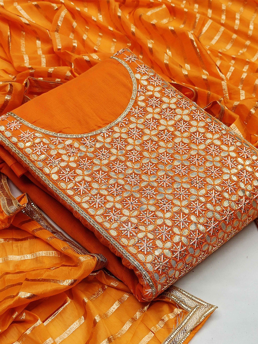 

KALINI Embroidered Unstitched Dress Material, Orange