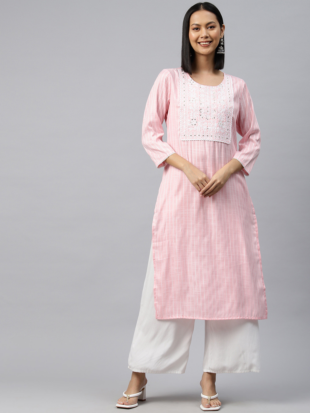 

Readiprint Fashions Ethnic Motifs Embroidered Sequinned Pure Cotton Kurta, Pink