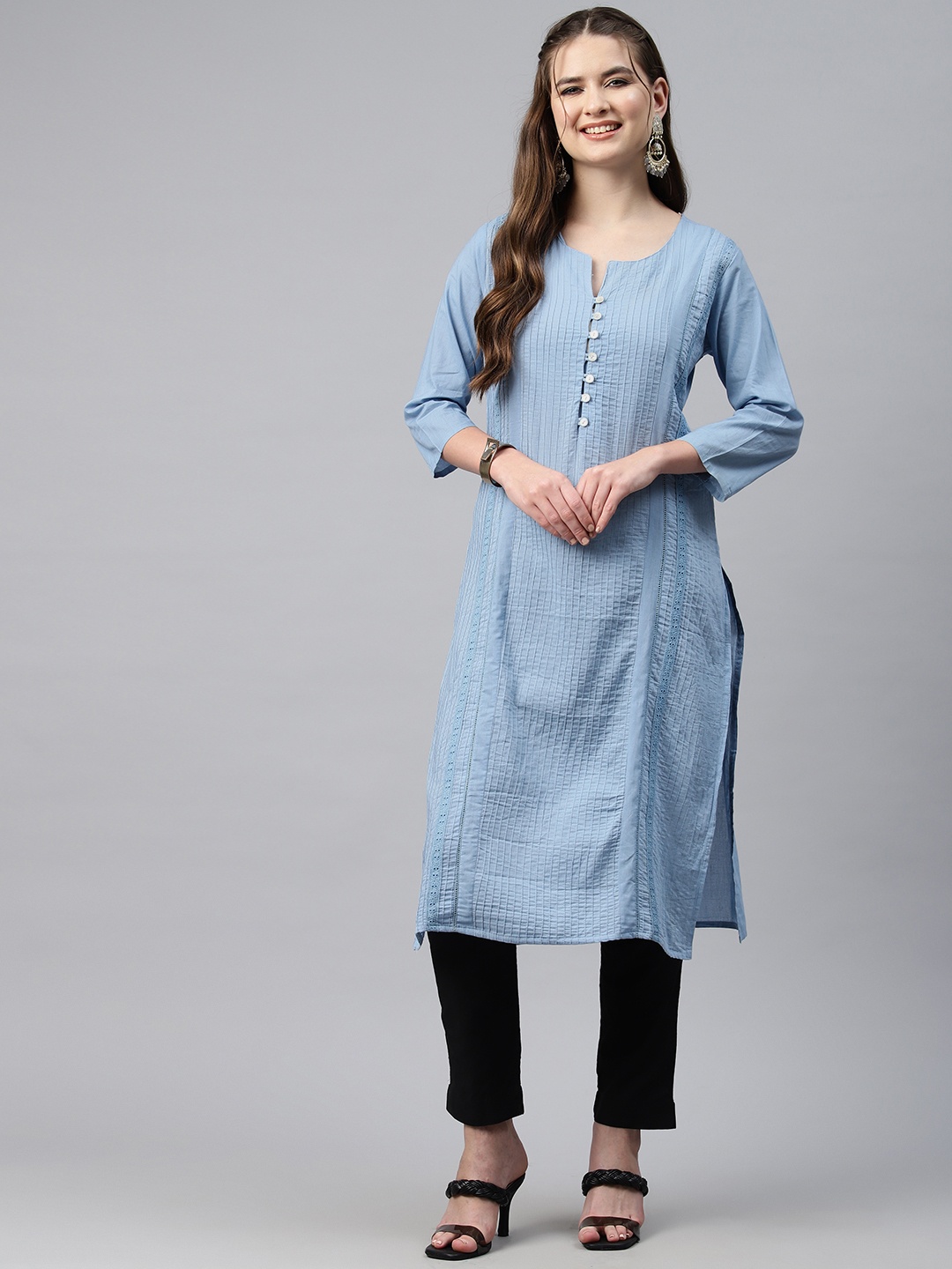 

Readiprint Thread Work Pure Cotton Kurta, Blue