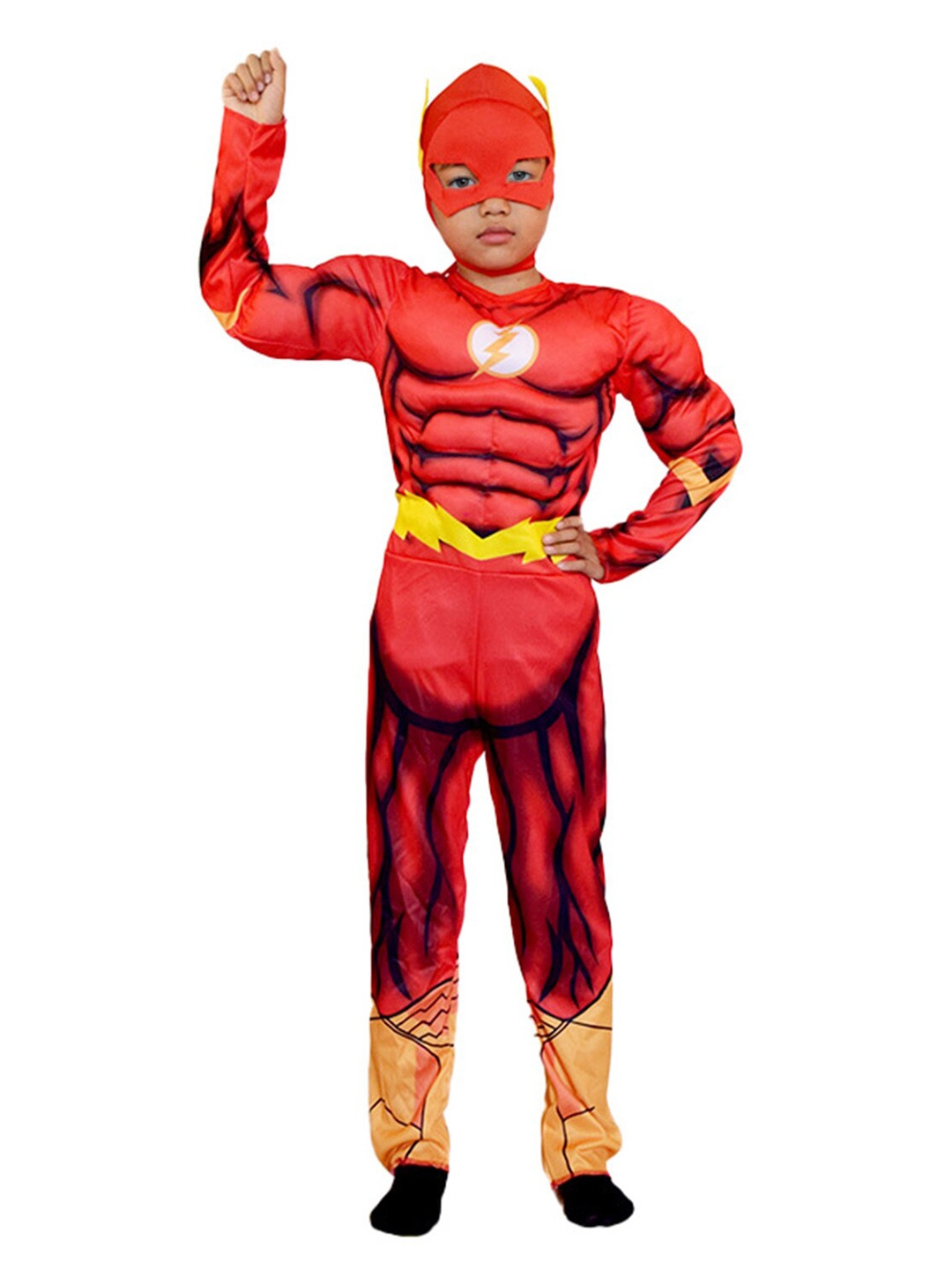 

JENNA Kids Boys Printed Halloween Flash Muscular Arms T-shirt with Leggings & Mask, Red