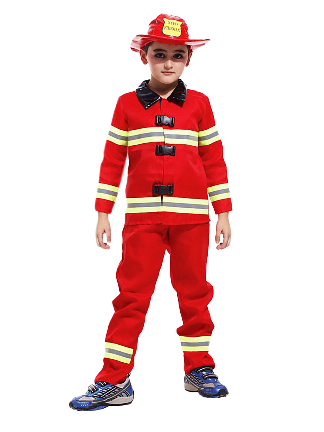 

JENNA Kids-Girls Striped Shirt with Trousers & Firefighter Hat, Red