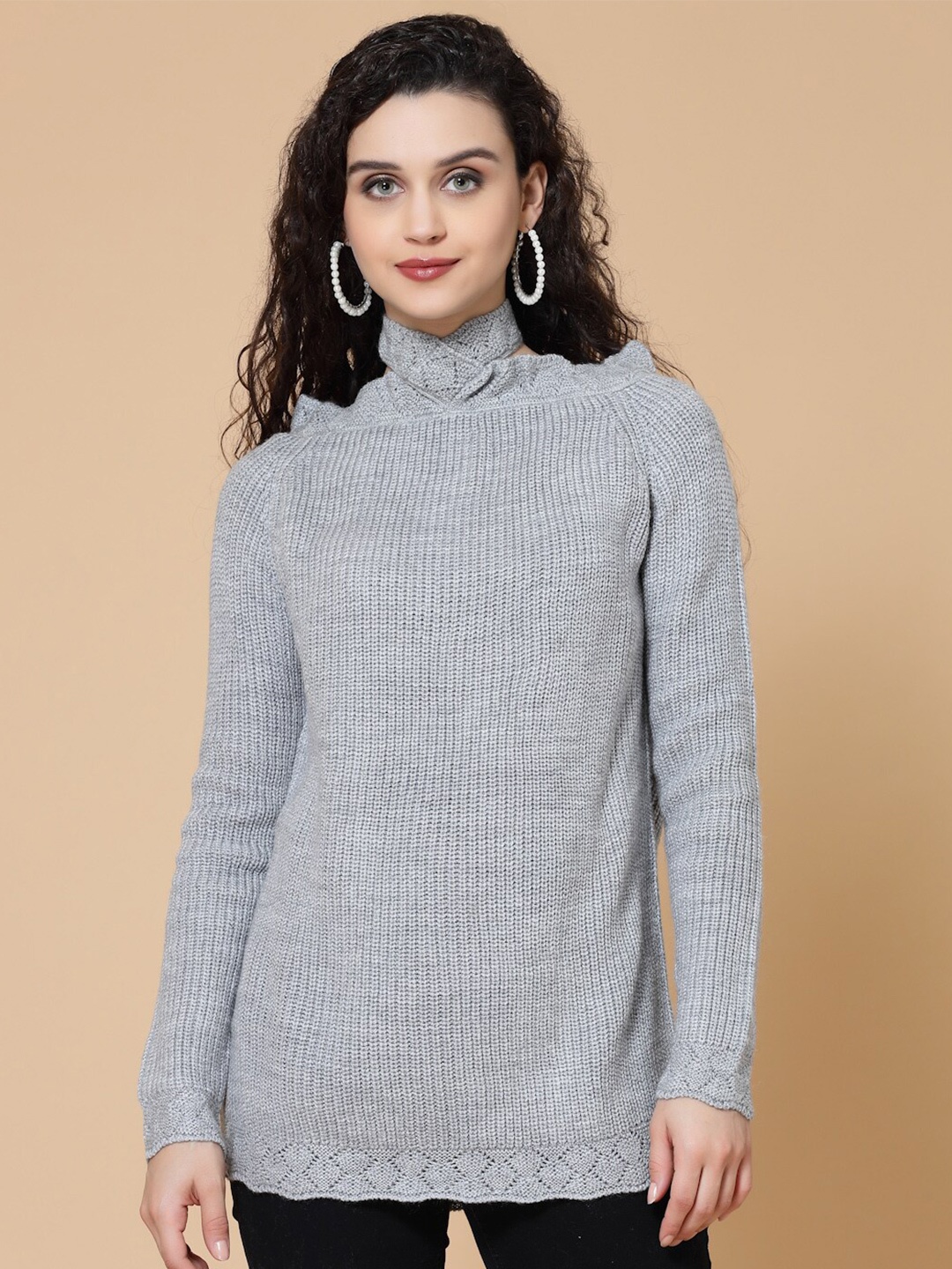 

BAESD Ribbed Longline Cotton Pullover, Grey