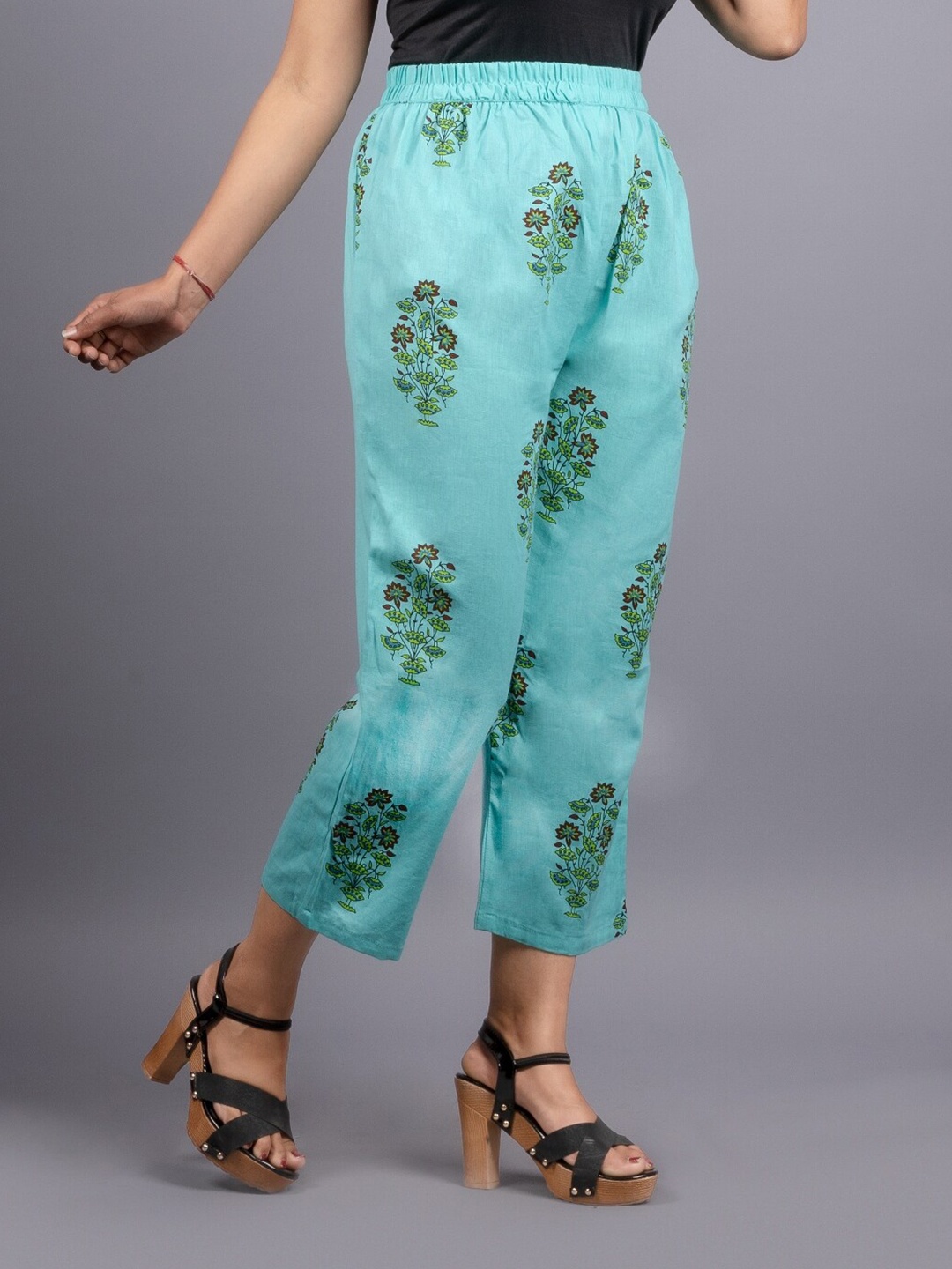 

KALINI Women Floral Printed Straight Cotton Palazzos, Blue