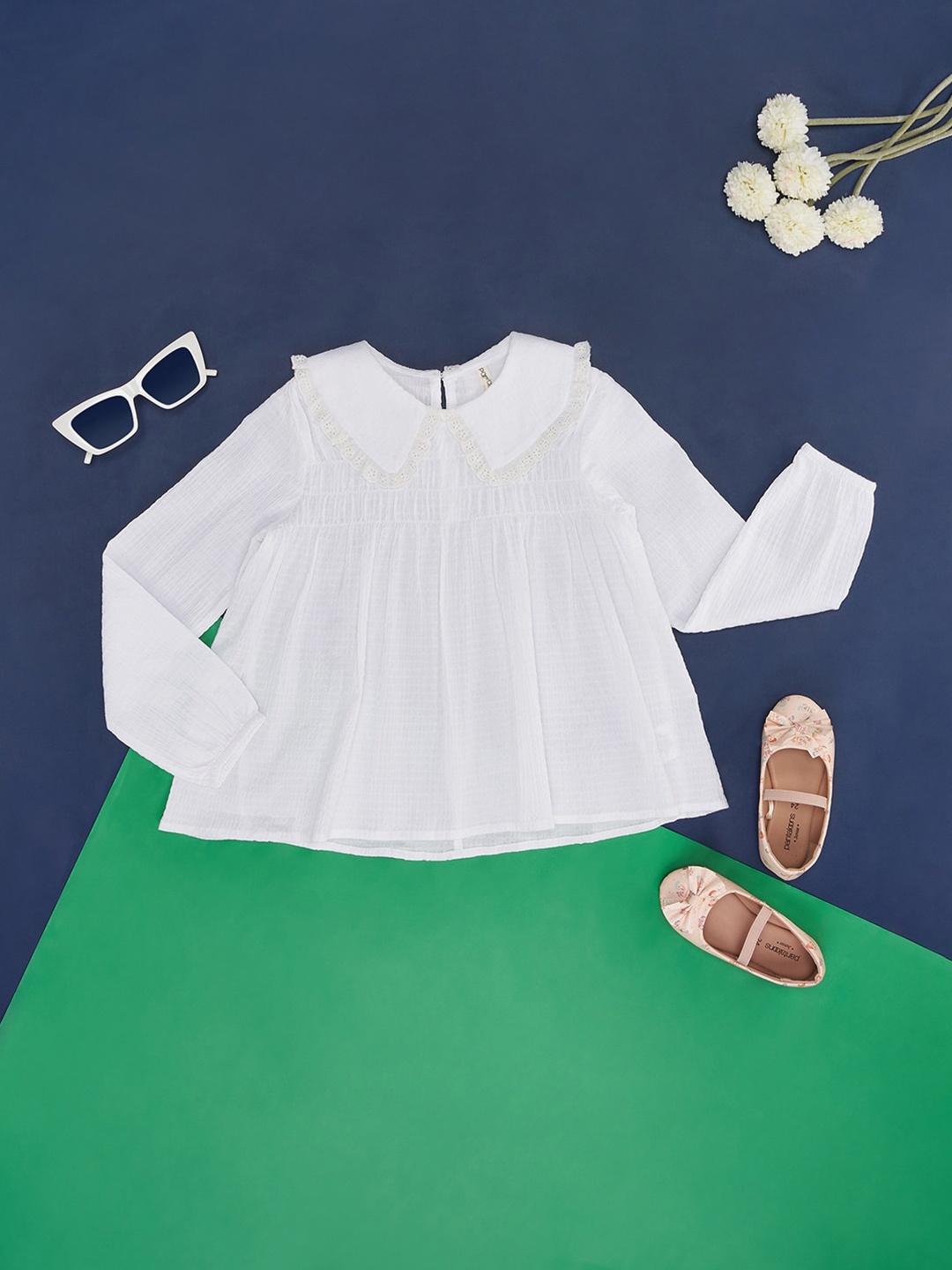 

Pantaloons Junior Girls Cotton Peter Pan Collar A-Line Top, White