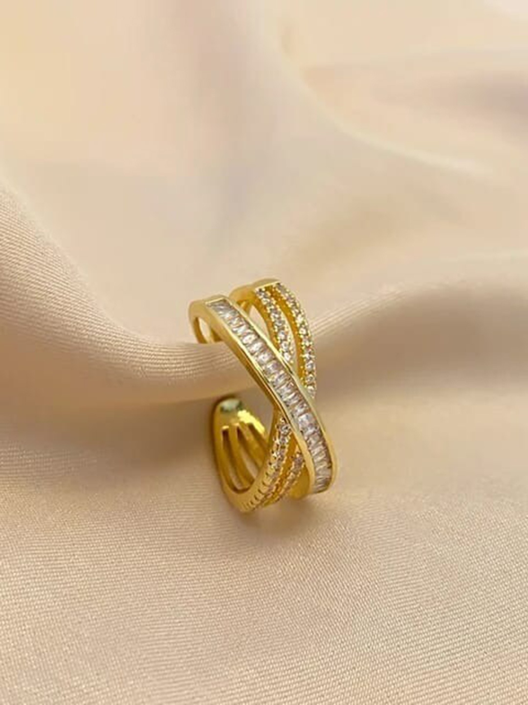 

VIEN Gold-Plated CZ Studded Adjustable Finger Ring