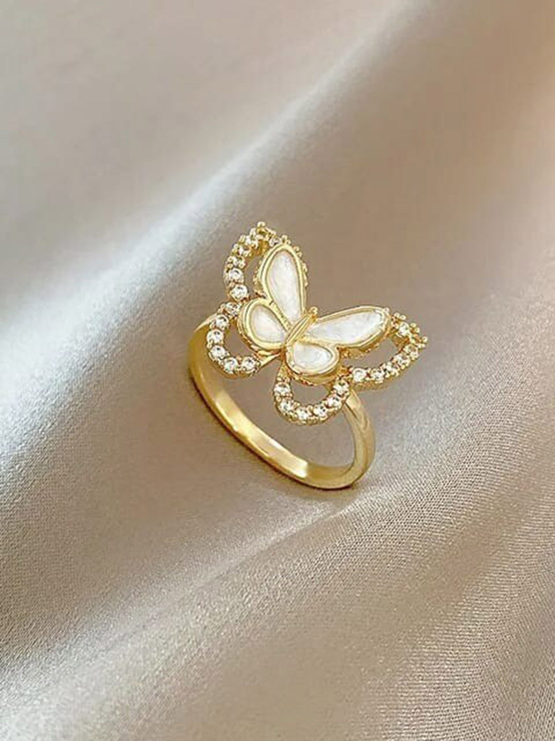 

VIEN Gold-Plated CZ Studded Adjustable Finger Ring