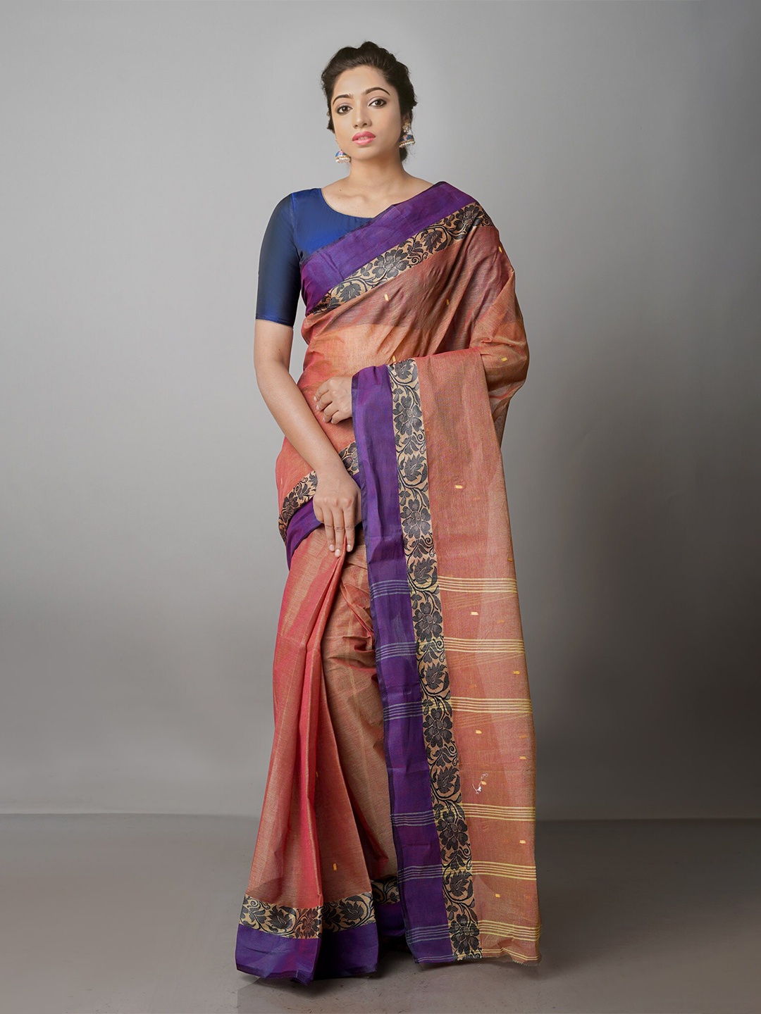 

Unnati Silks Woven Design Zari Pure Cotton Taant Saree, Red