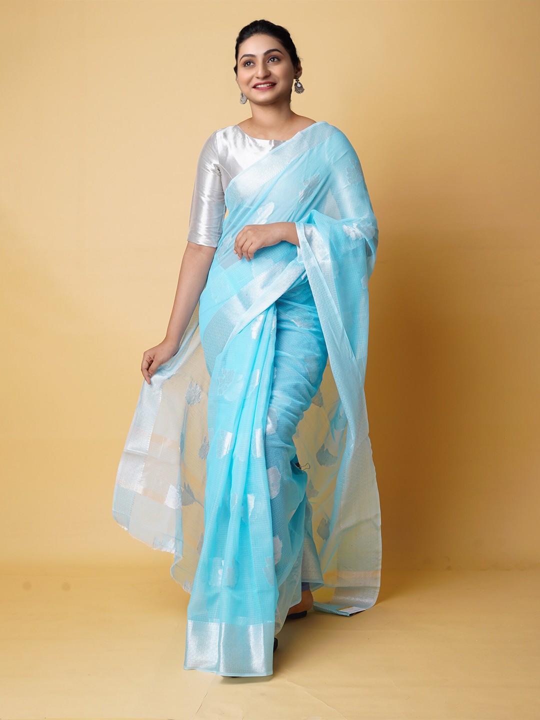 

Unnati Silks Woven Design Zari Pure Cotton Banarasi Saree, Blue