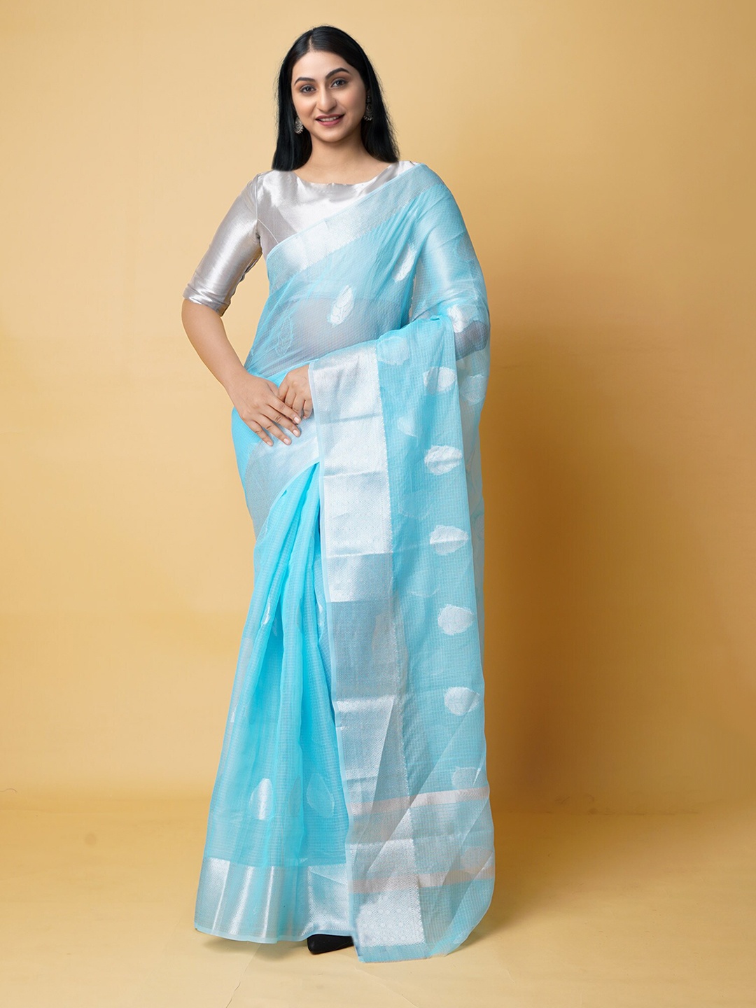 

Unnati Silks Woven Design Zari Pure Cotton Banarasi Saree, Blue