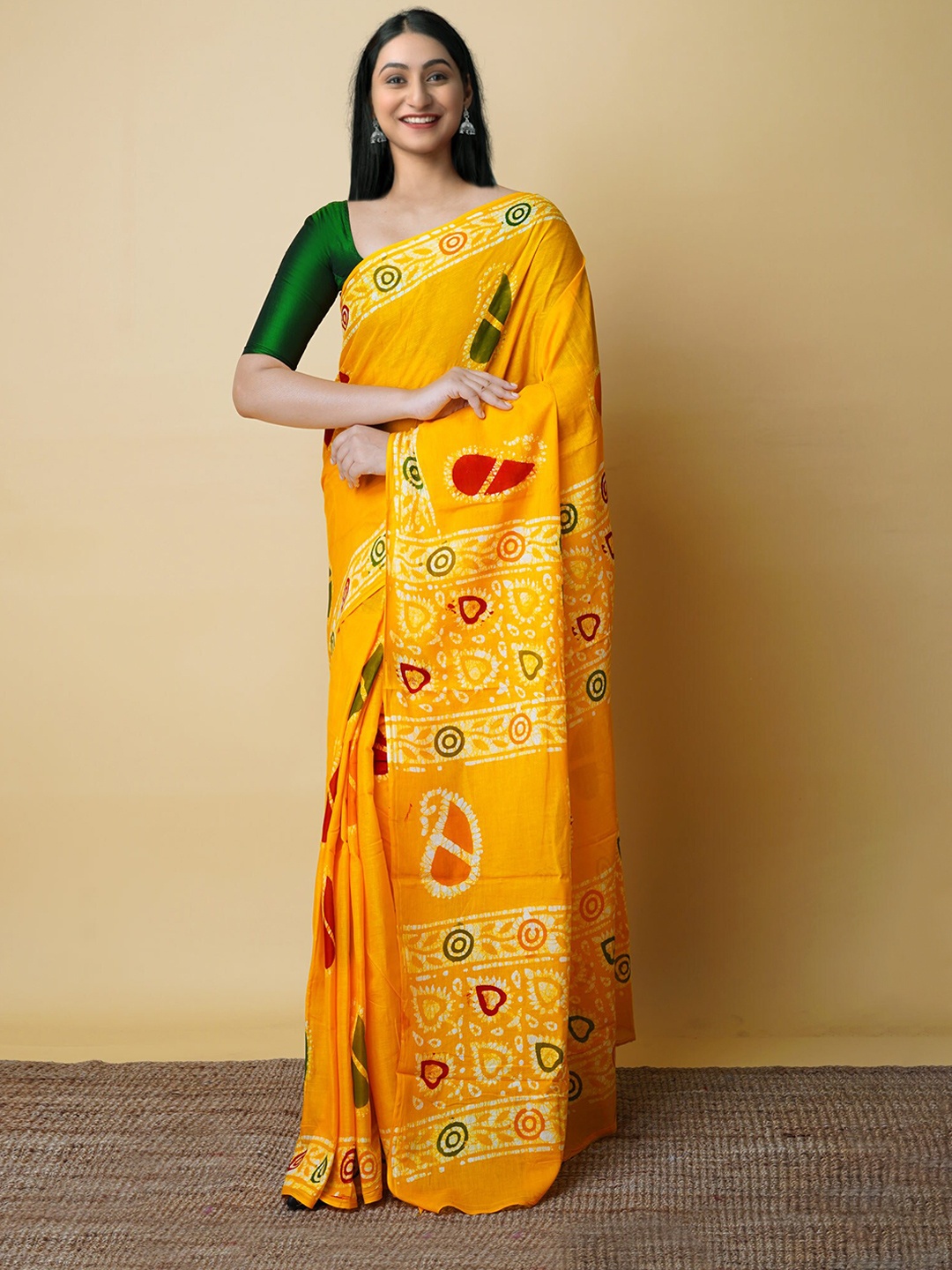 

Unnati Silks Batik Pure Cotton Kota Saree, Yellow
