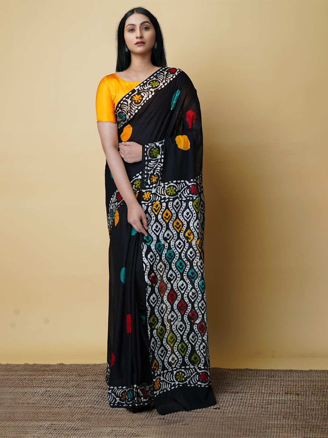 

Unnati Silks Ethnic Motifs Pure Cotton Kota Saree, Black