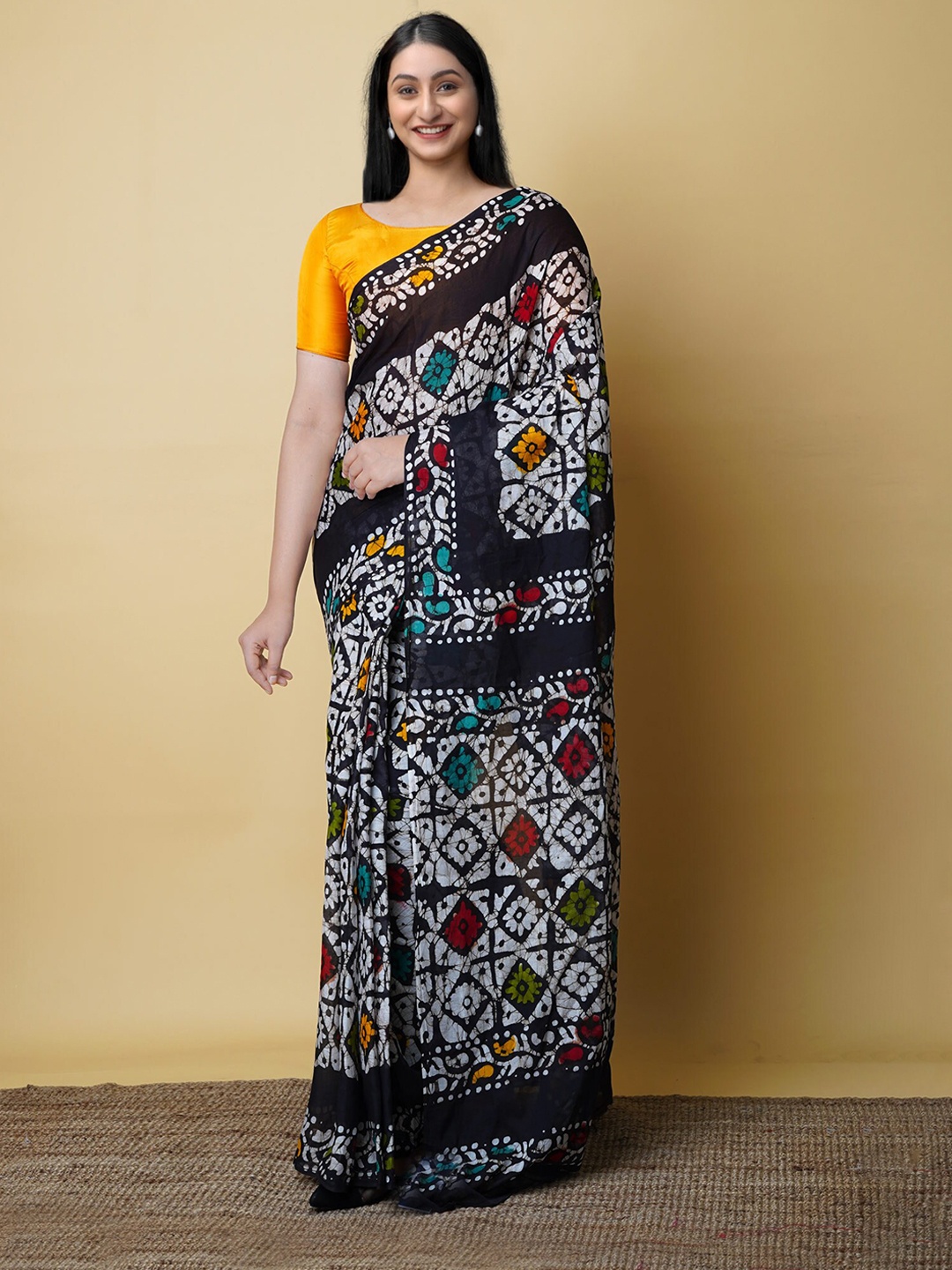 

Unnati Silks Batik Printed Pure Cotton Kota Saree, White