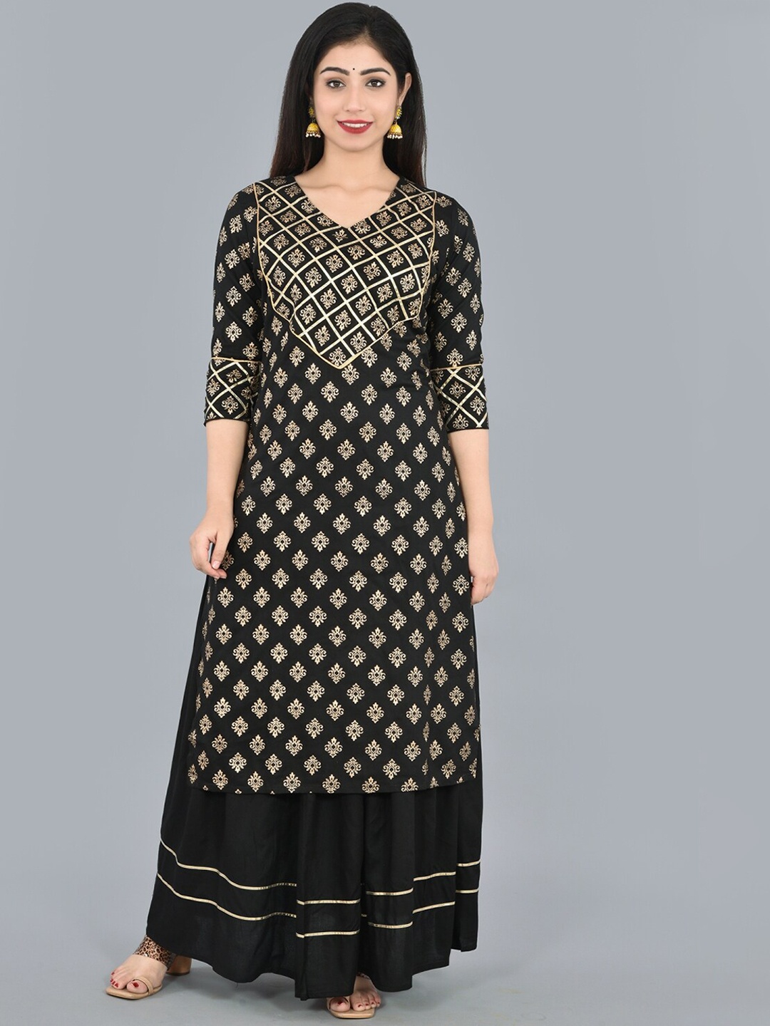 

KALINI Ethnic Motifs Printed Regular Gotta Patti Kurta with Skirt, Black