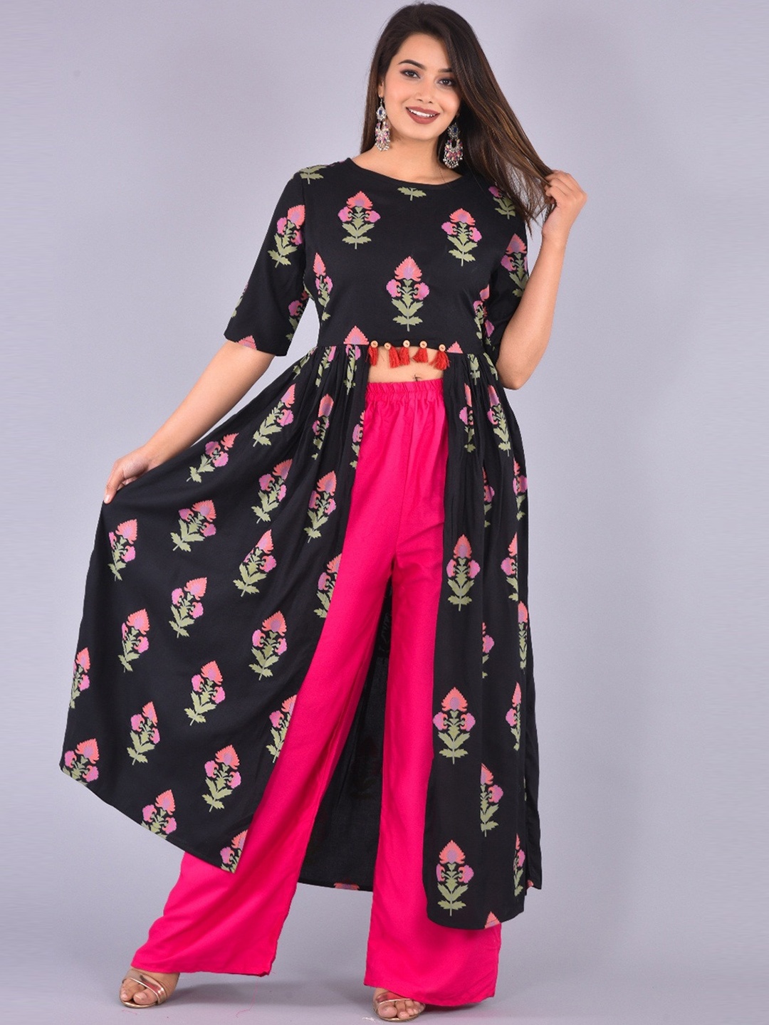 

KALINI Floral Printed Empire Kurta With Palazzos, Blue