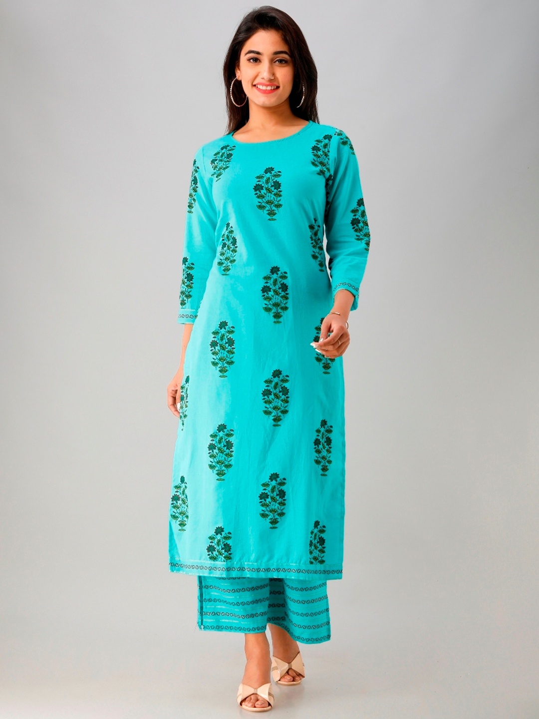 

KALINI Floral Printed Kurta With Palazzos, Blue