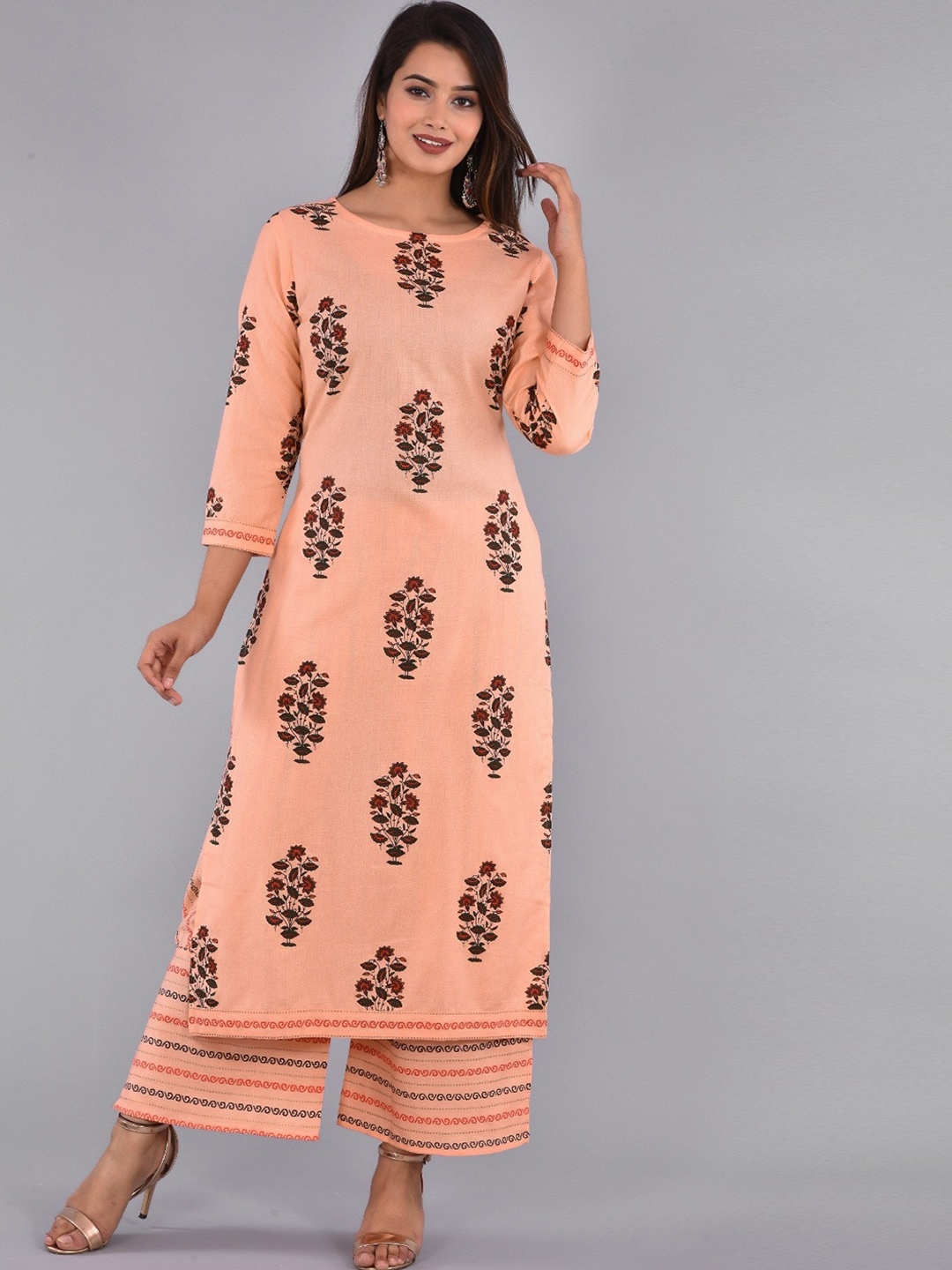 

KALINI Floral Printed Regular Kurta With Palazzos, Orange
