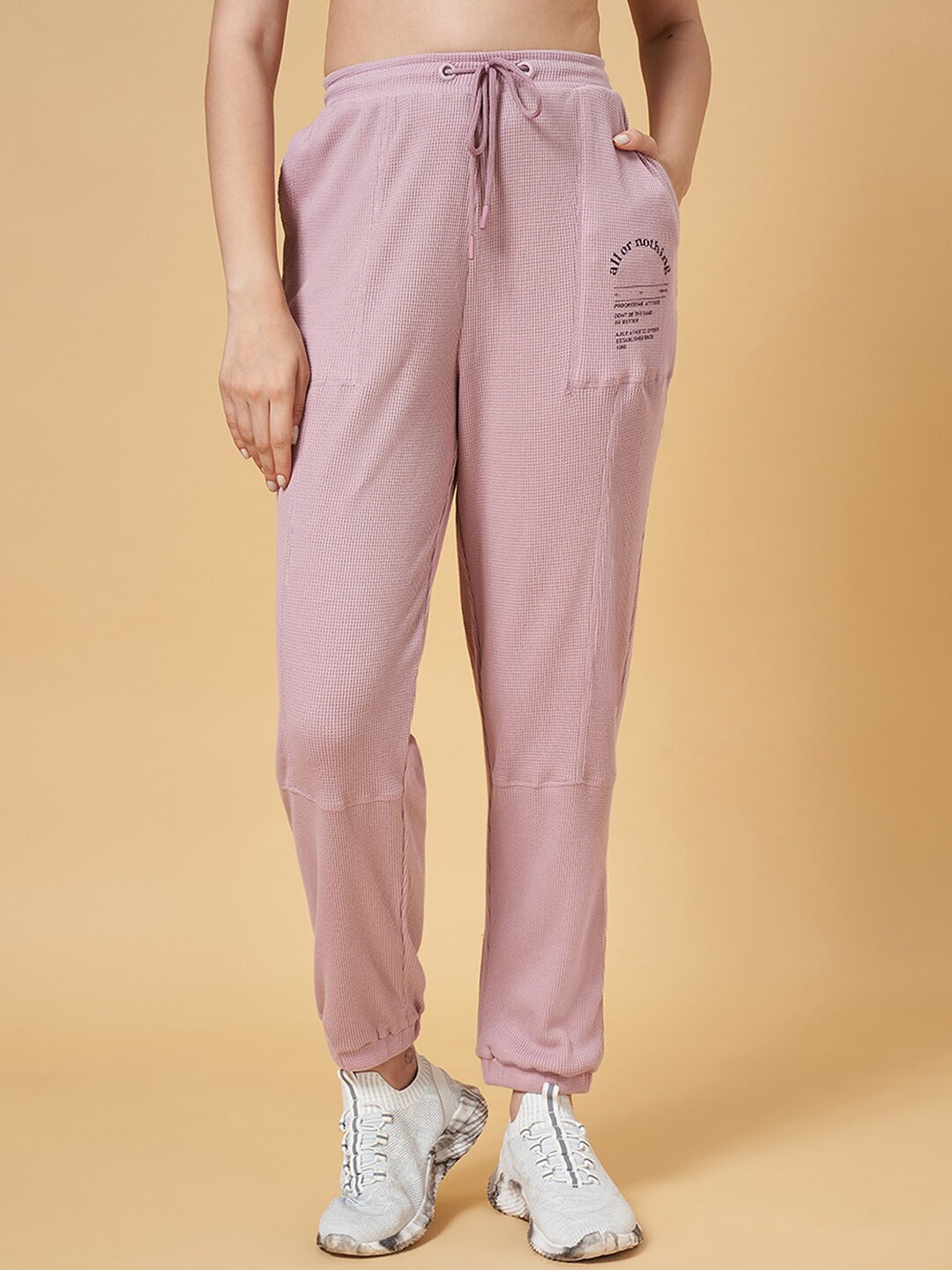 

Ajile by Pantaloons Women Self Design Relaxed Fit Cotton Joggers, Pink