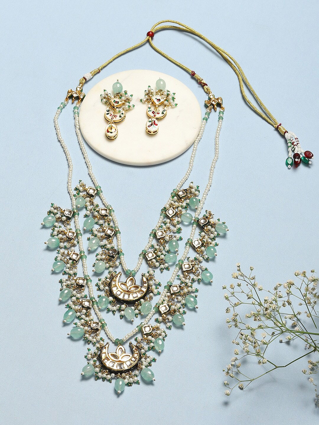 

Biba Silver-Plated Stone-Studded & Beaded Jewellery Set, Green