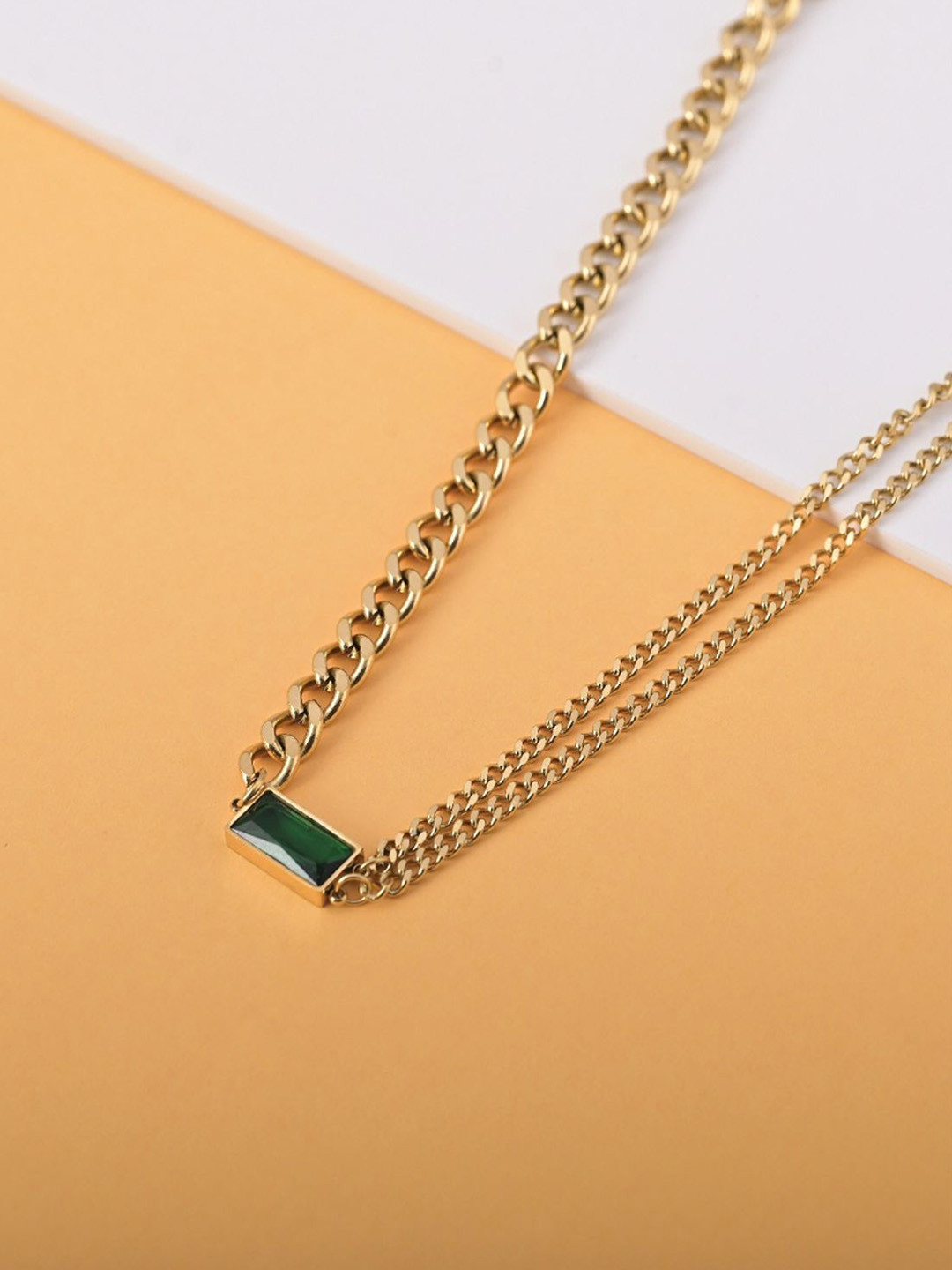 

VAGHBHATT Gold-Plated Cubic Zirconia Mixed Chain Choker Layered Necklace
