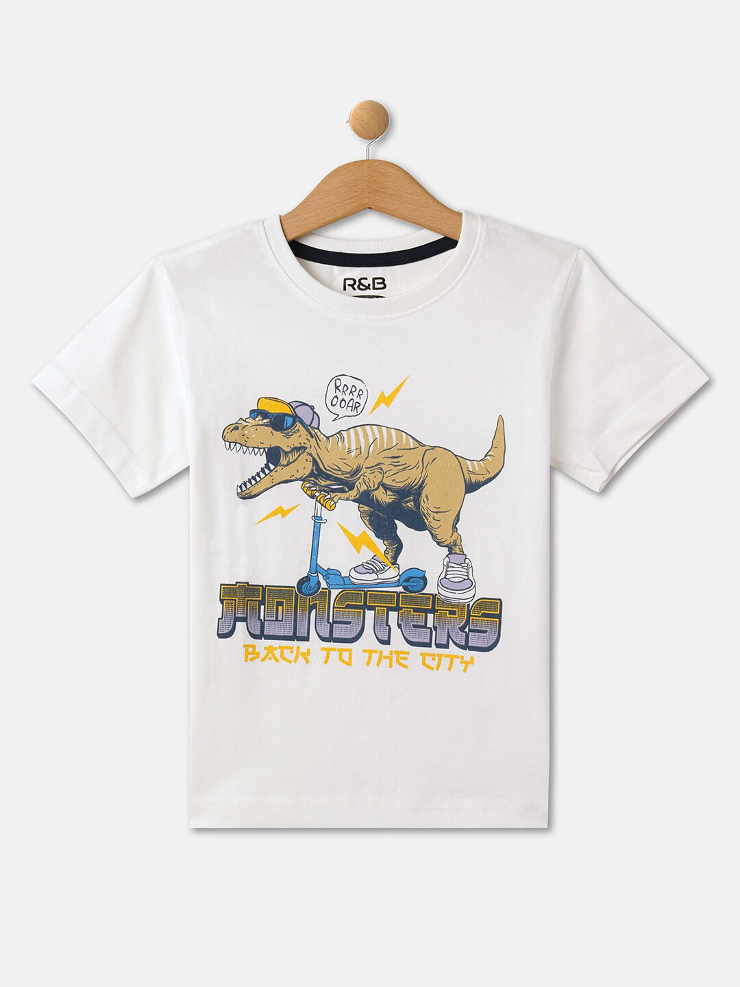 

R&B Boys Graphic Printed Cotton T-shirt, White