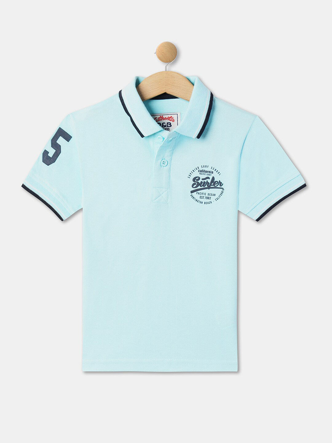 

R&B Boys Typography Printed Polo Collar T-shirt, Blue