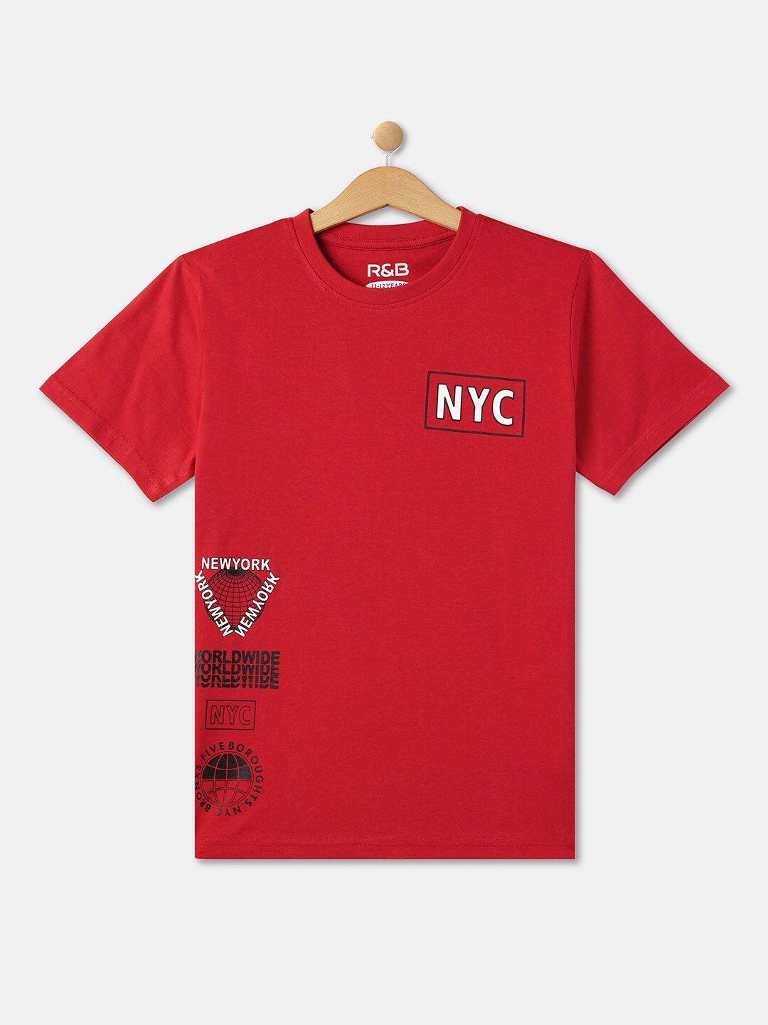 

R&B Boys Typography Printed T-shirt, Red