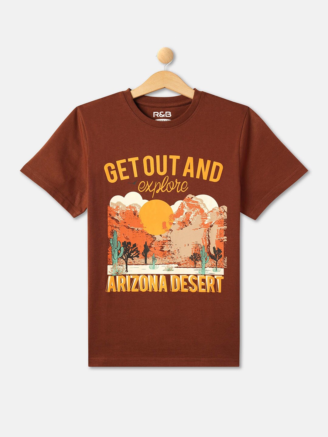 

R&B Boys Graphic Printed T-shirt, Brown