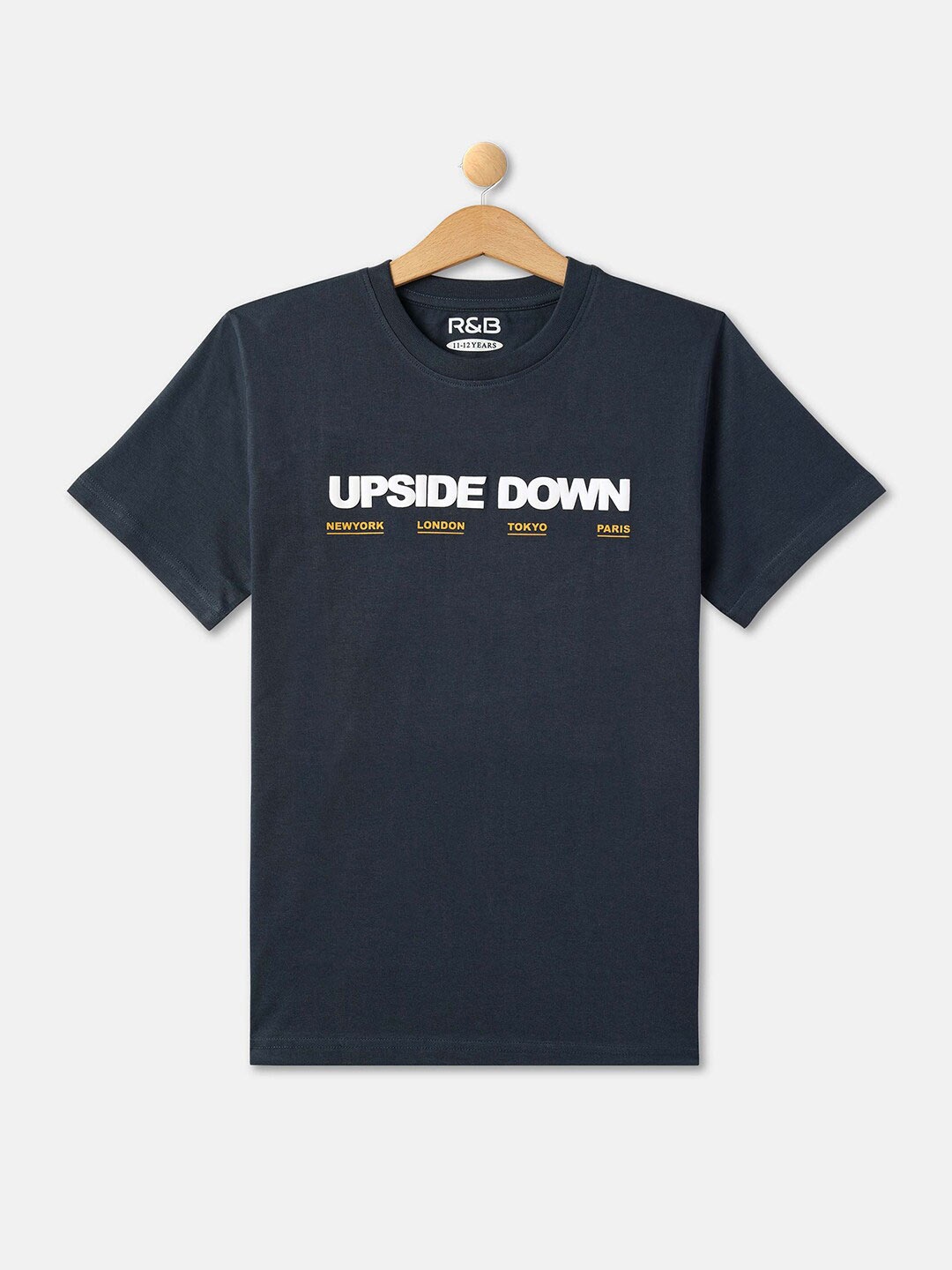 R&B Boys Typography Printed Cotton T-shirt, Navy blue