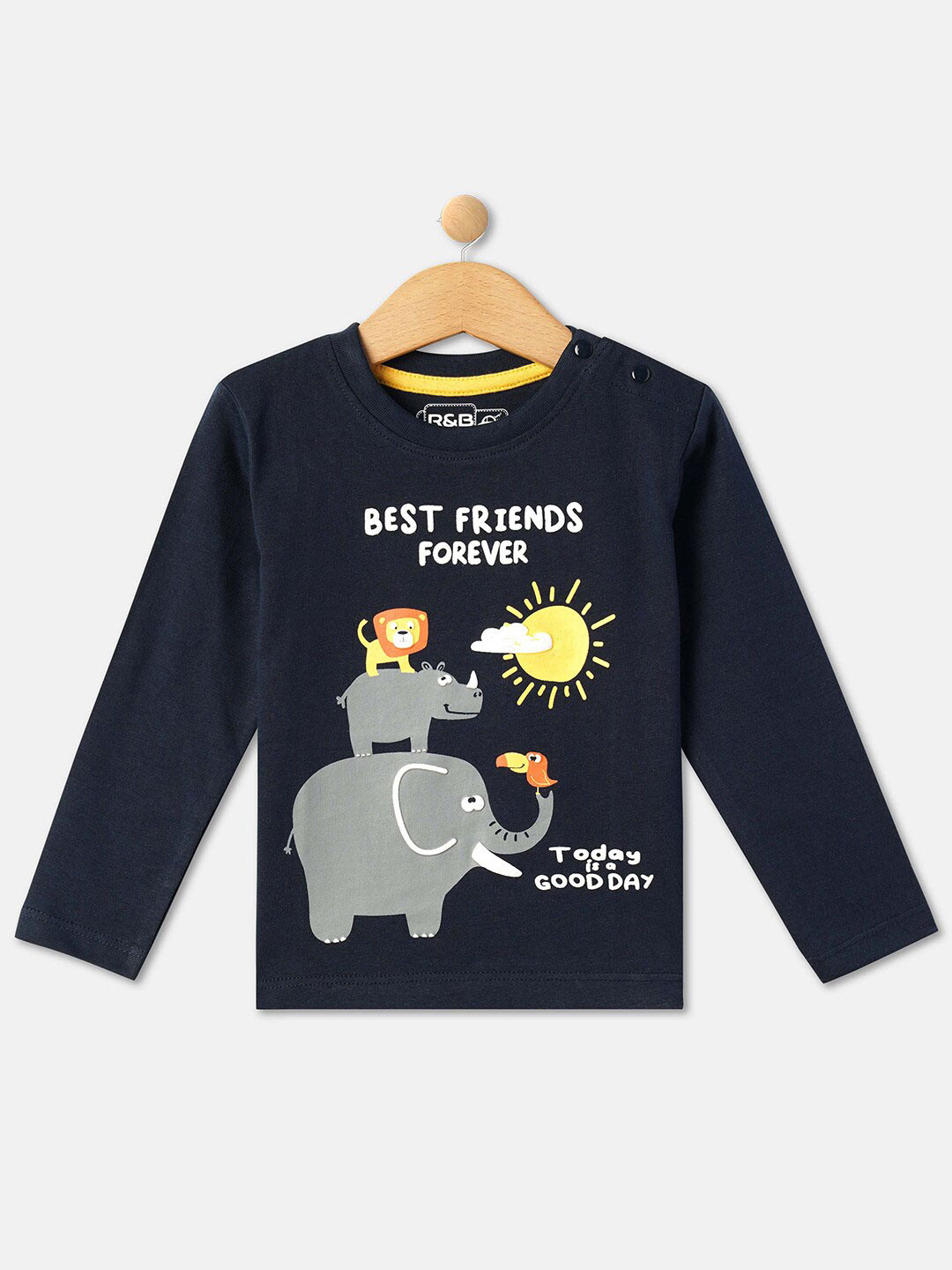

R&B Boys Typography Printed Cotton T-shirt, Navy blue