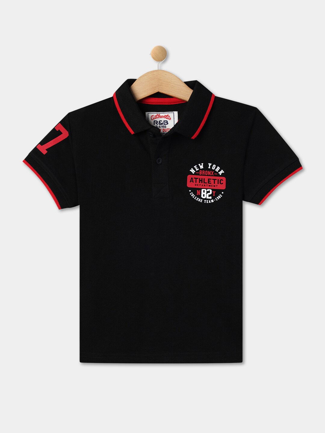 

R&B Boys Cotton Polo Collar T-shirt, Black