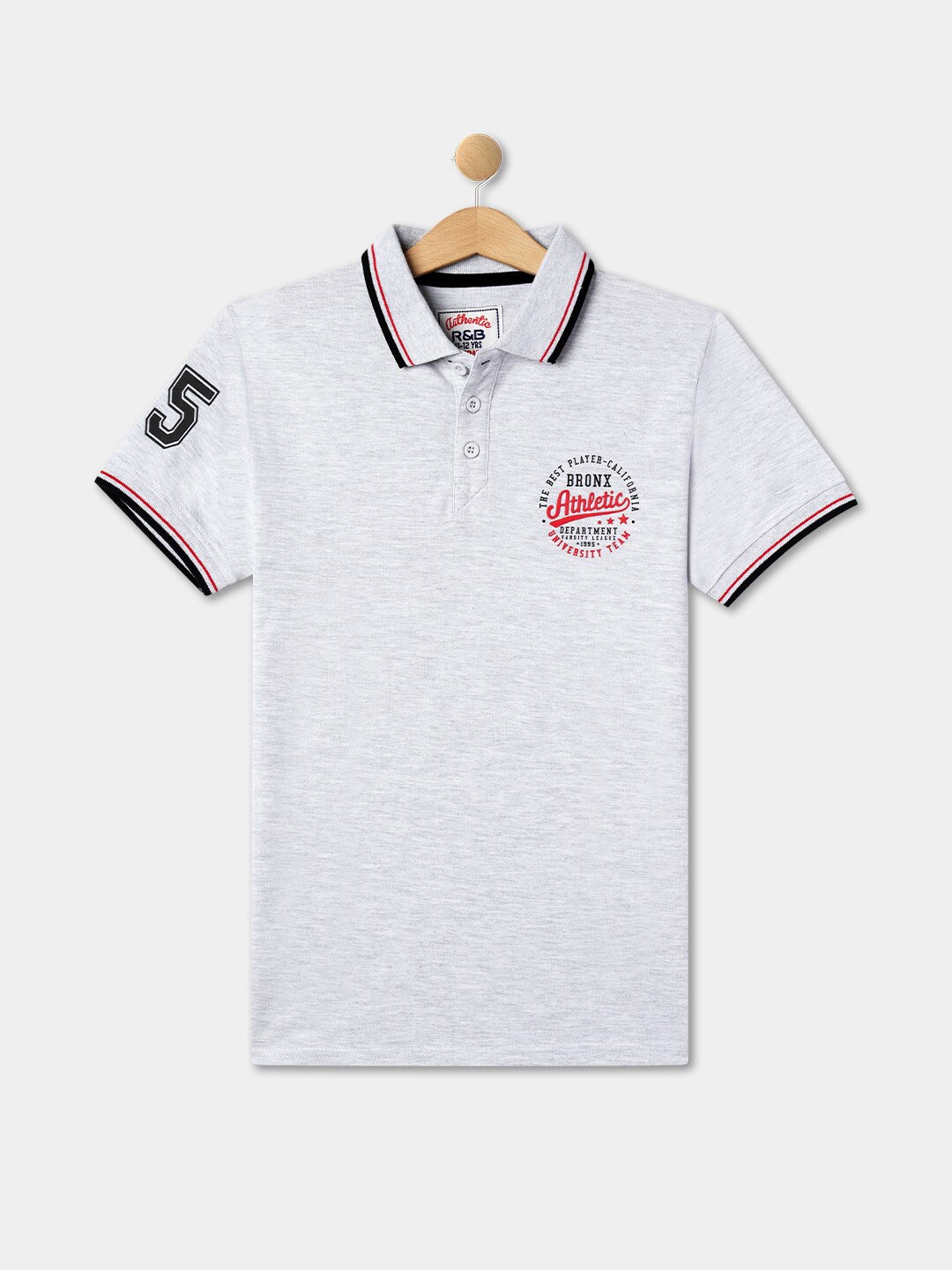 

R&B Boys Cotton Polo Collar T-shirt, Grey melange