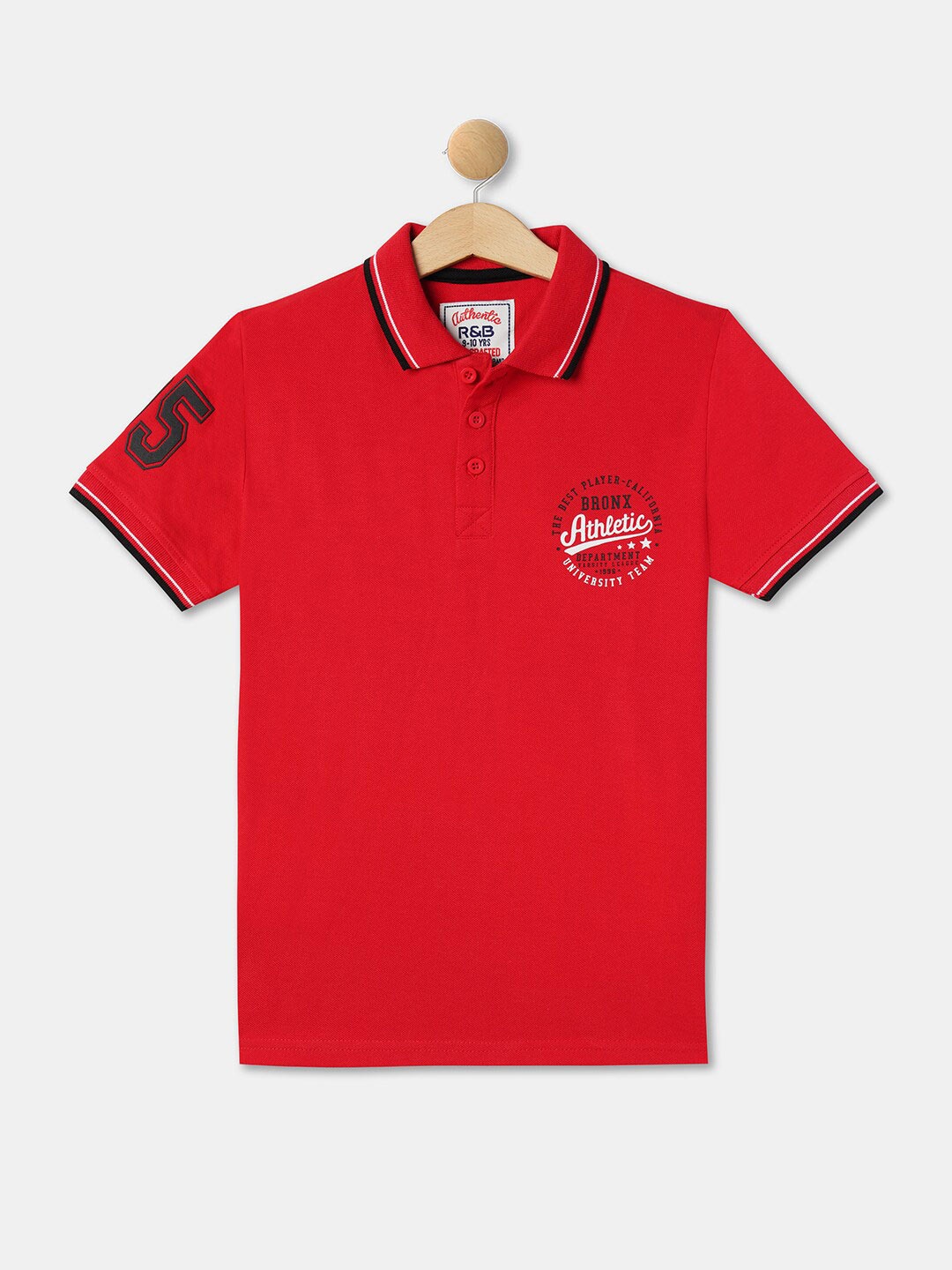 

R&B Boys Polo Collar Cotton T-shirt, Red