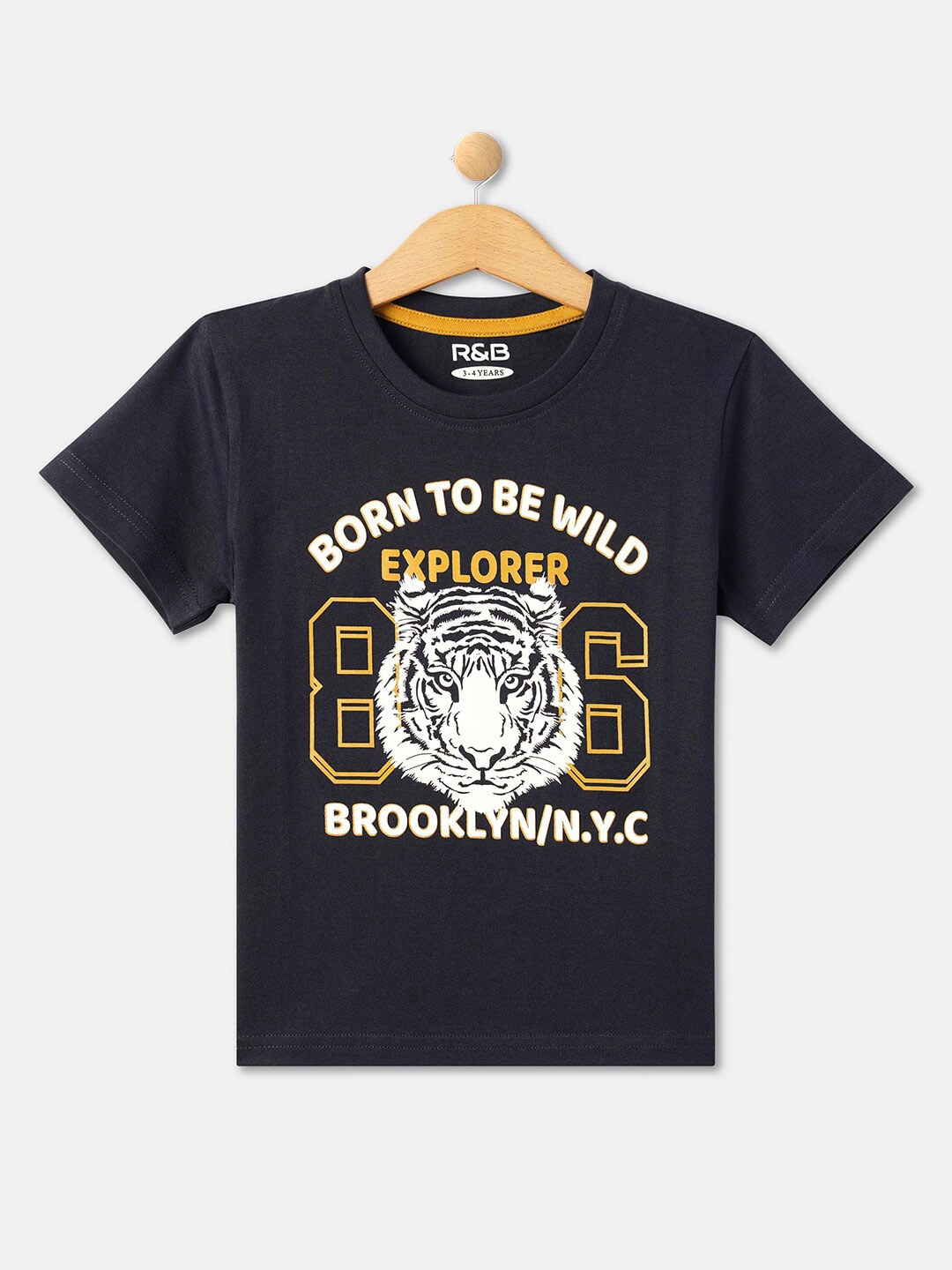 R&B Boys Typography Printed Cotton T-shirt, Navy blue
