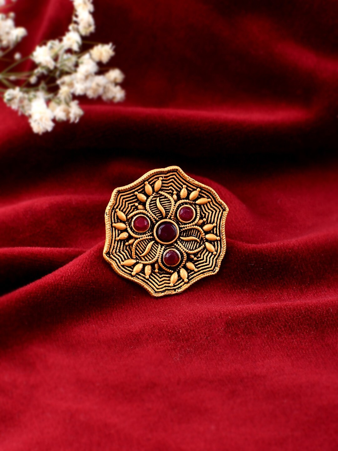 

Silvermerc Designs Gold-Plated Stone-Studded Finger Ring