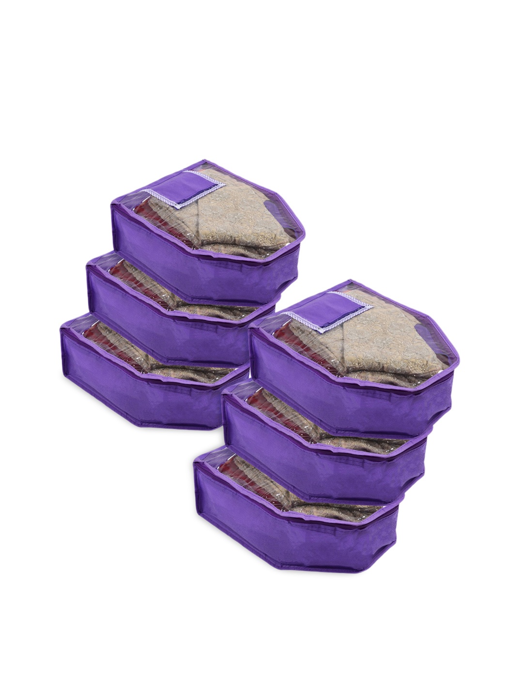 

Kuber Industries 6-Pcs Purple Fabric Blouse Organiser