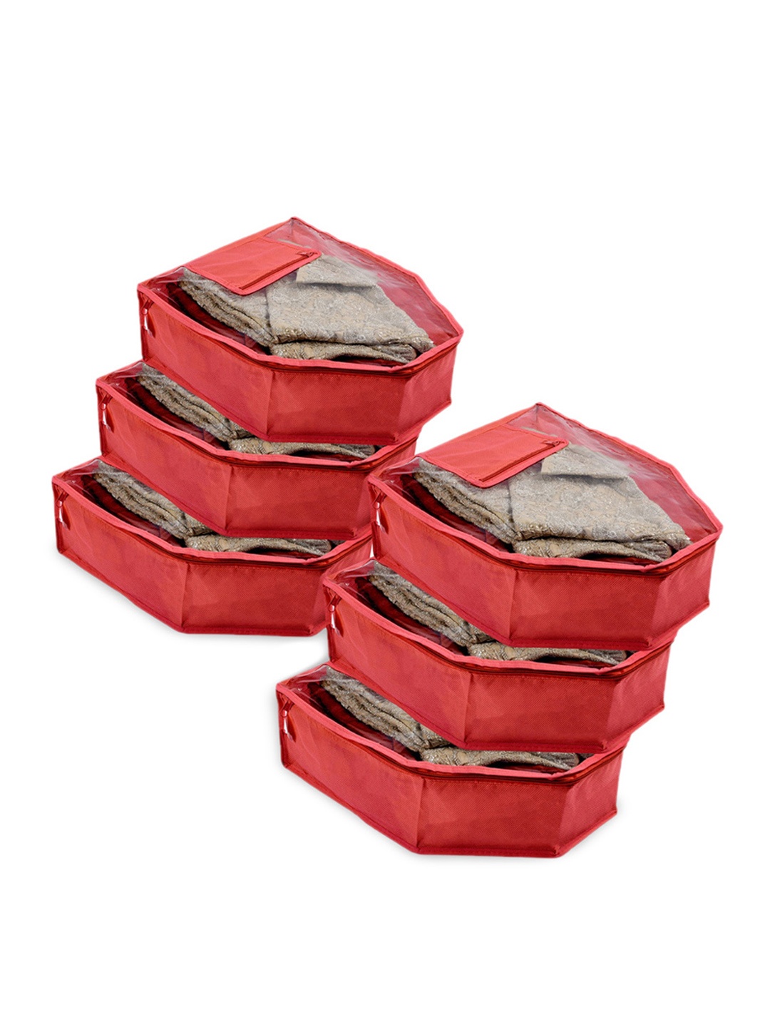 

Kuber Industries Red 6 Pieces Fabric Blouse Covers