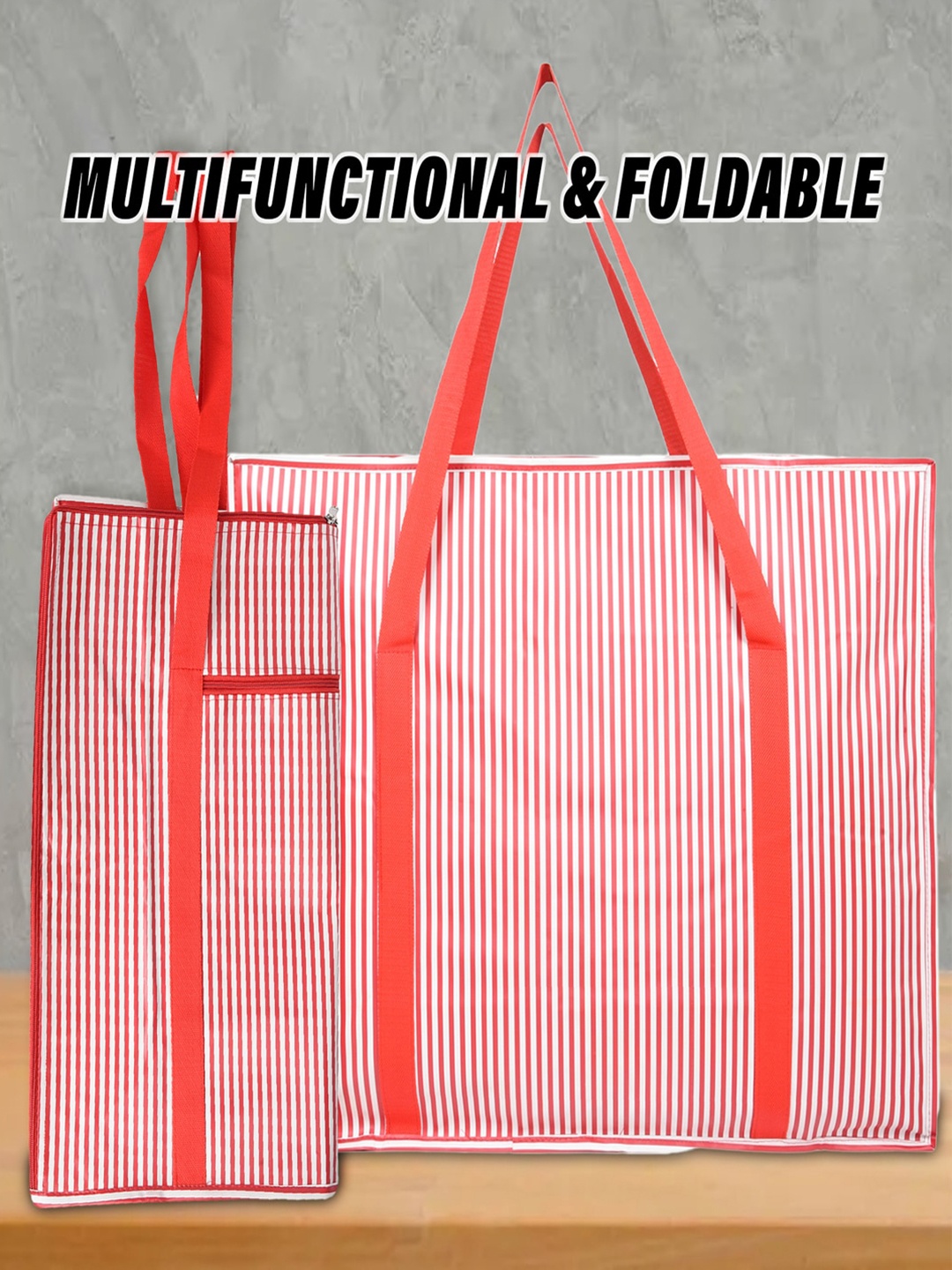 

Kuber Industries Red Striped Storage Bag Organiser