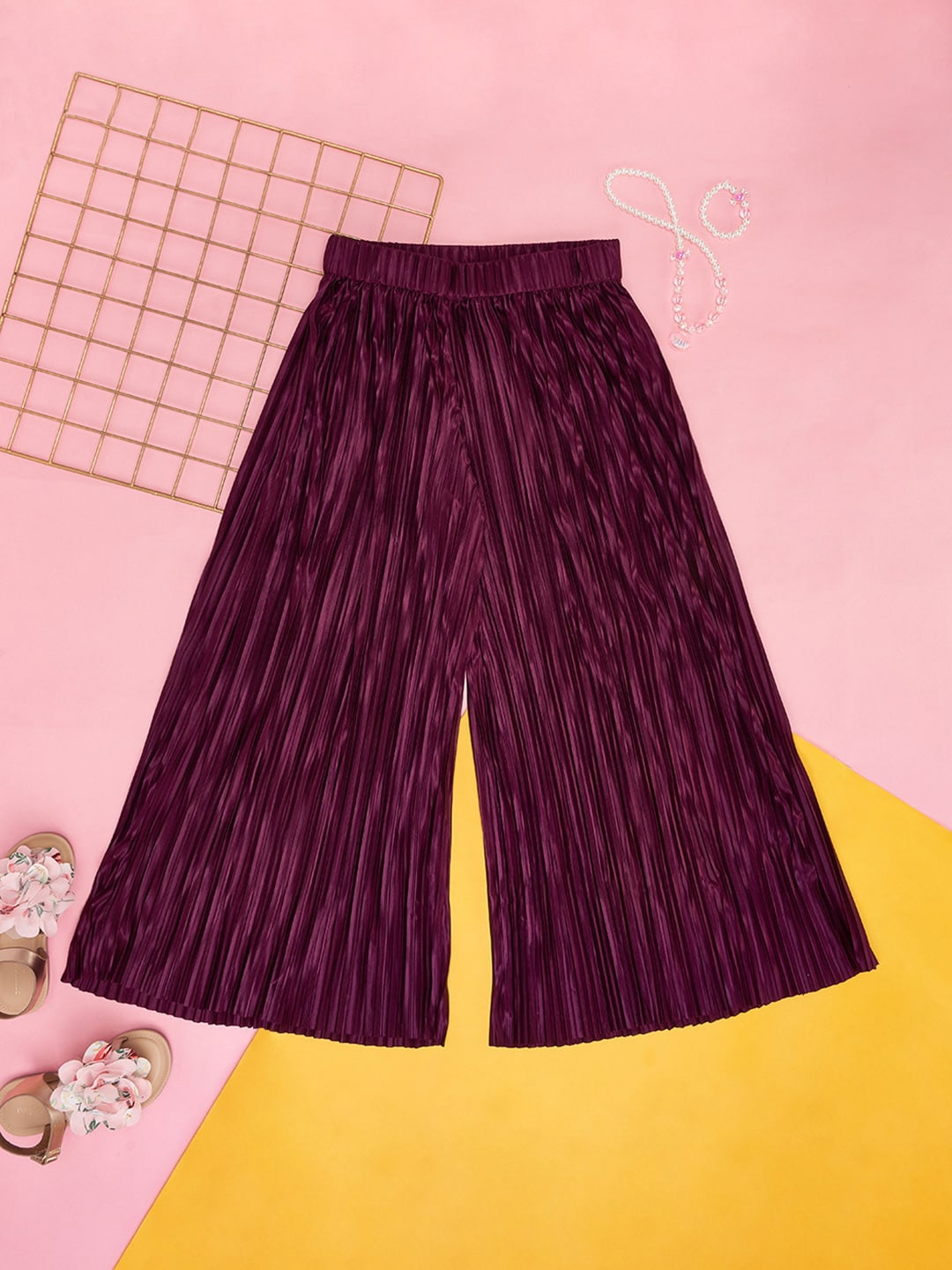 

Pantaloons Junior Girls Pleated Comfort Cotton Culottes Trousers, Purple