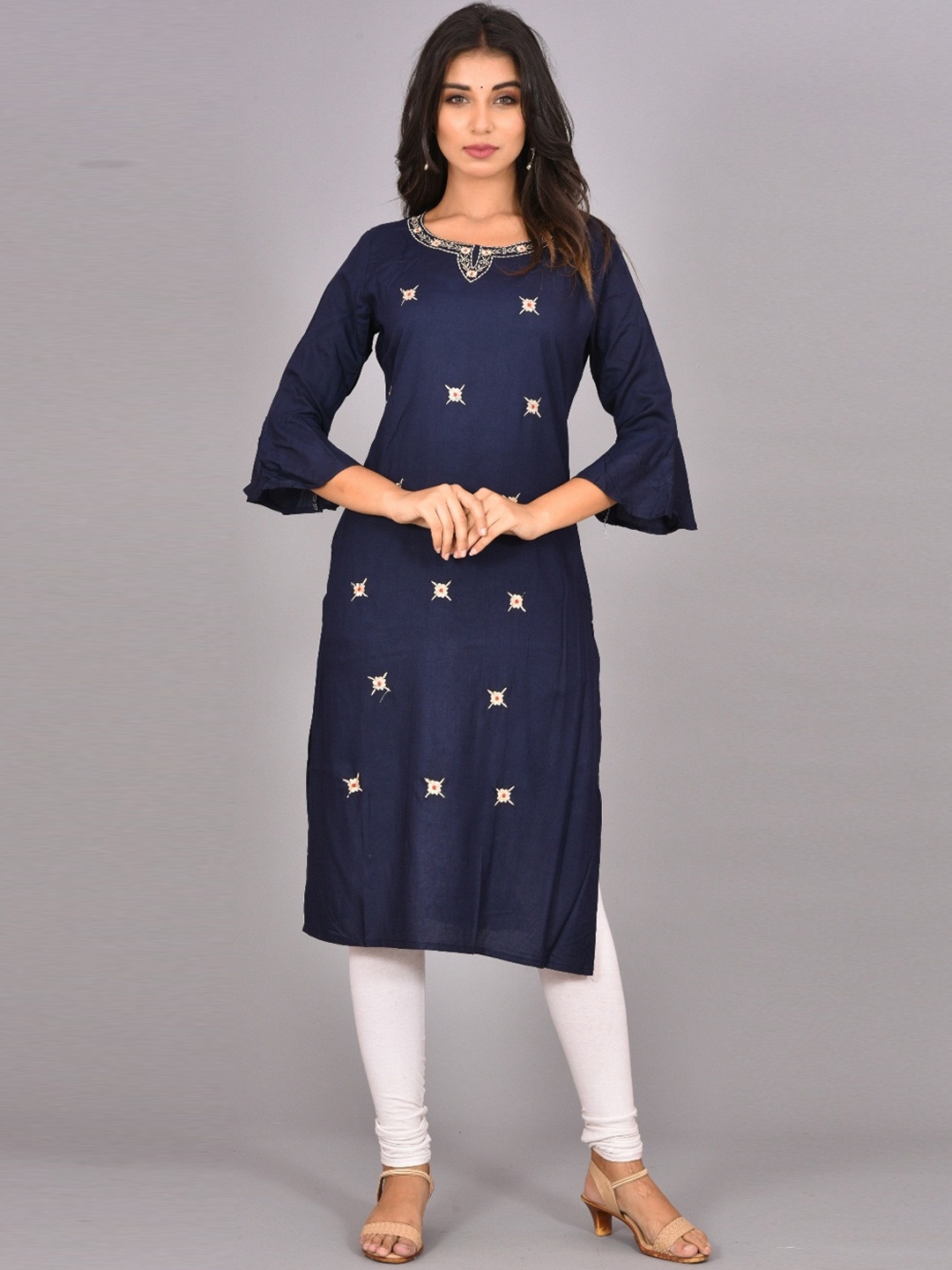 

KALINI Floral Embroidered Flared Sleeves Kurta, Blue