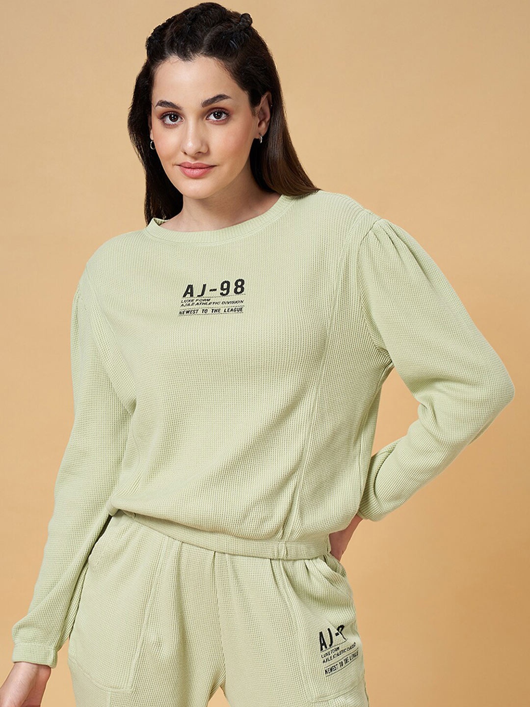 

Ajile by Pantaloons Typography Printed Cotton T-Shirt, Green