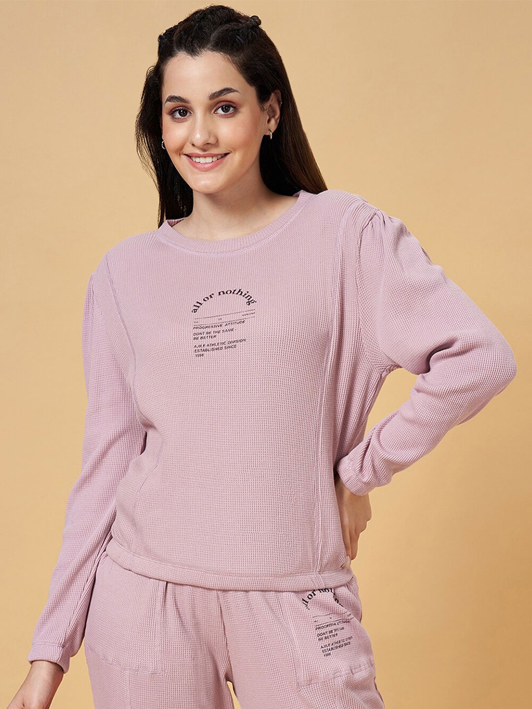 

Ajile by Pantaloons Typography Printed Cotton T-Shirt, Pink