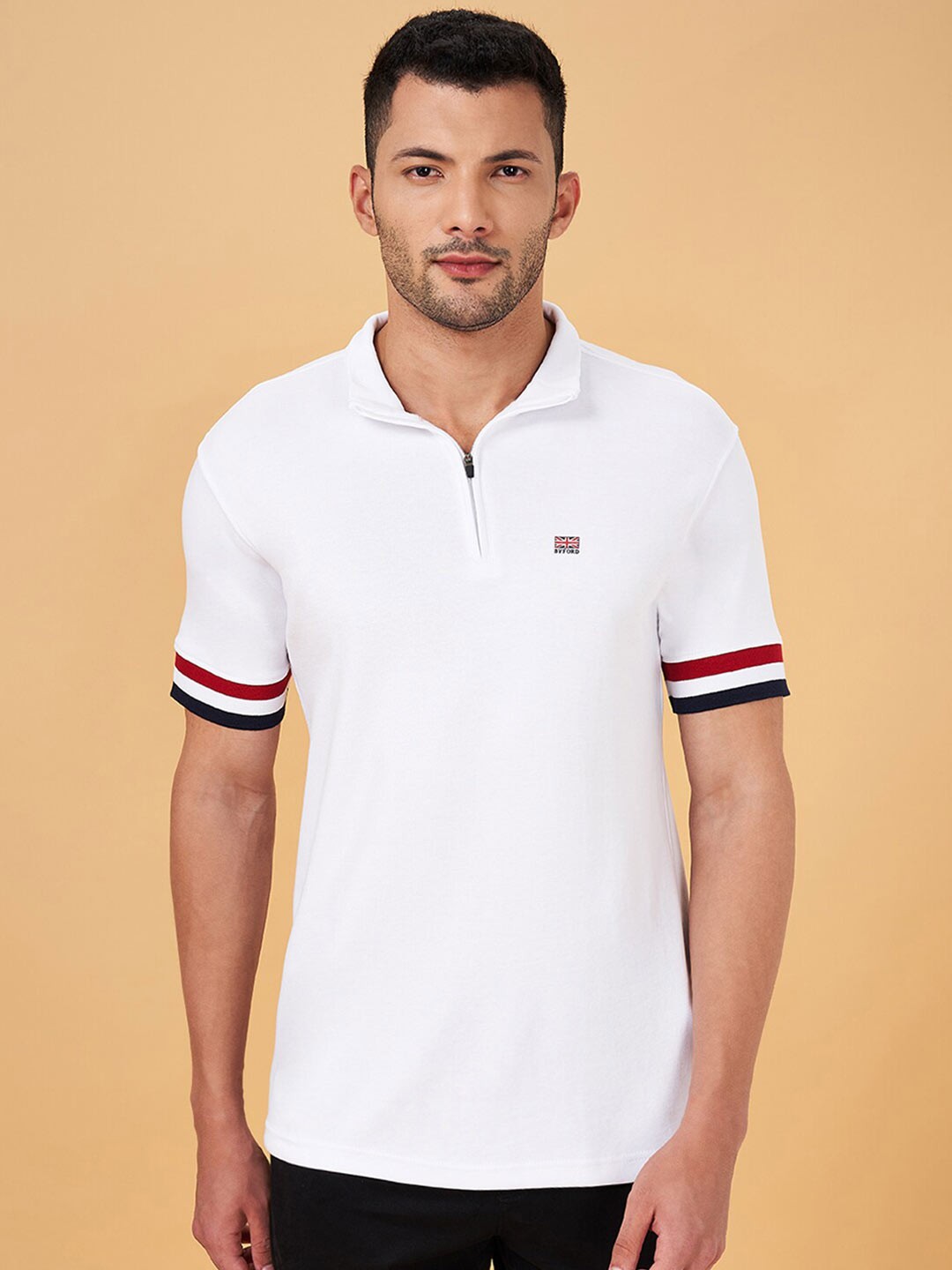 

BYFORD by Pantaloons Polo Collar Slim Fit Cotton T-shirt, White