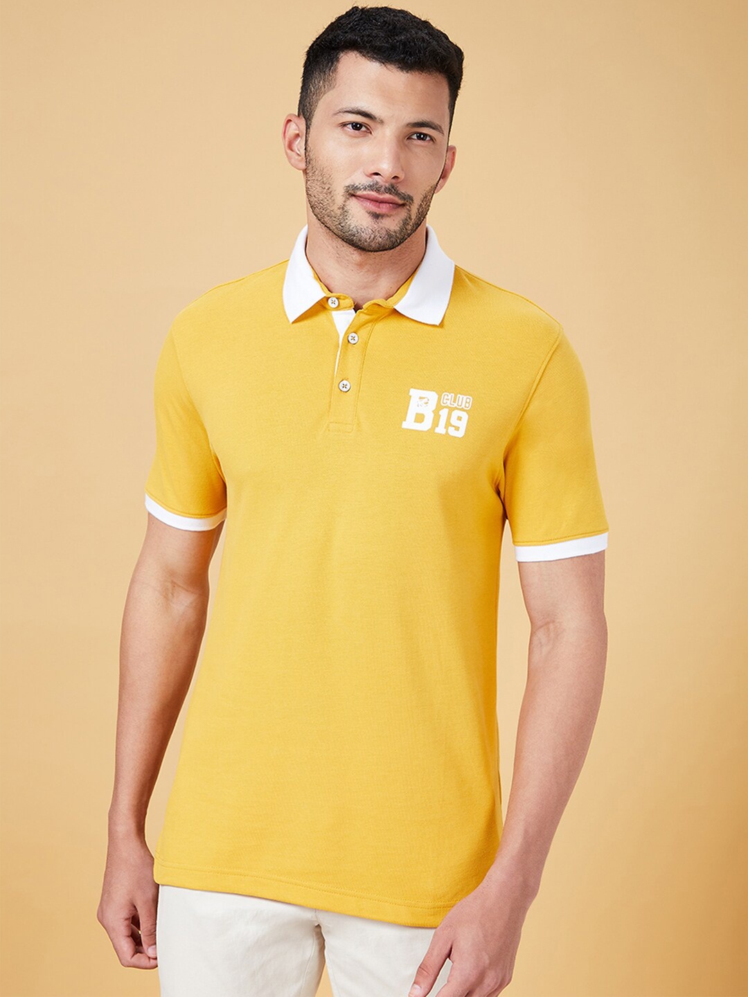 

BYFORD by Pantaloons Polo Collar Slim Fit Cotton T-Shirt, Mustard