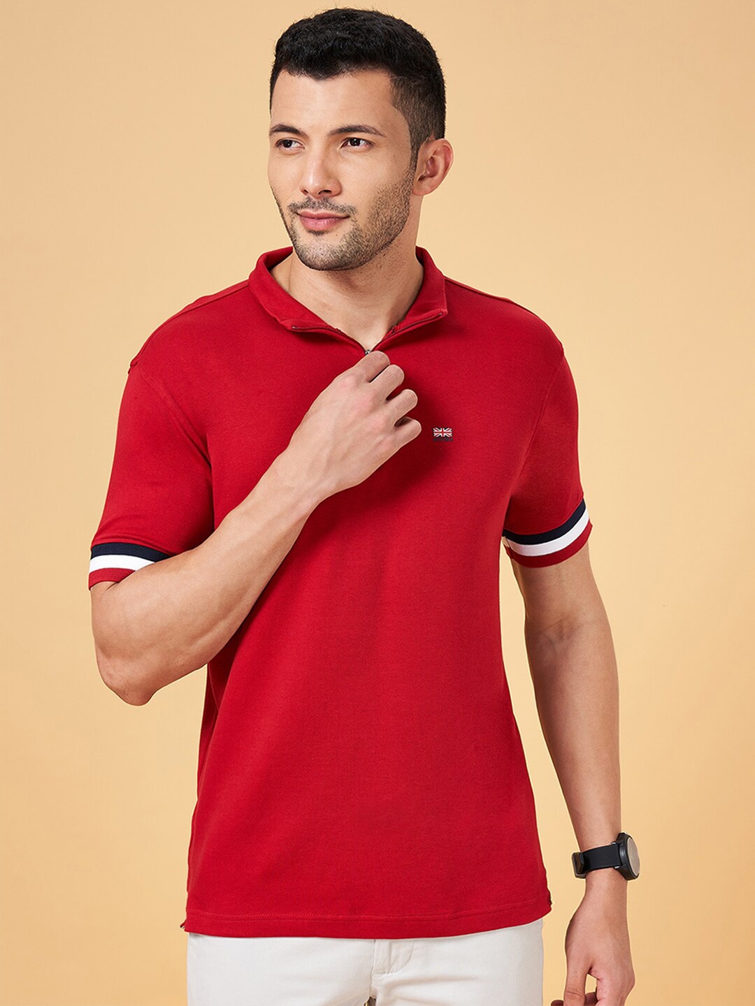 

BYFORD by Pantaloons Polo Collar Slim Fit Cotton T-Shirt, Red