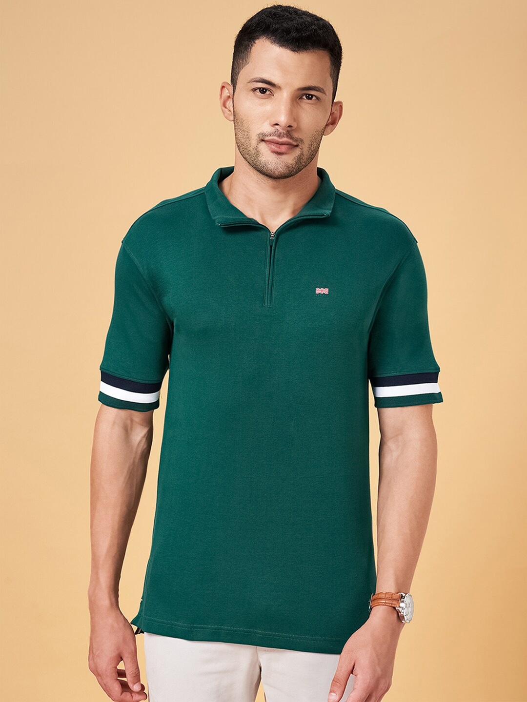 

BYFORD by Pantaloons Polo Collar Slim Fit Cotton T-shirt, Green