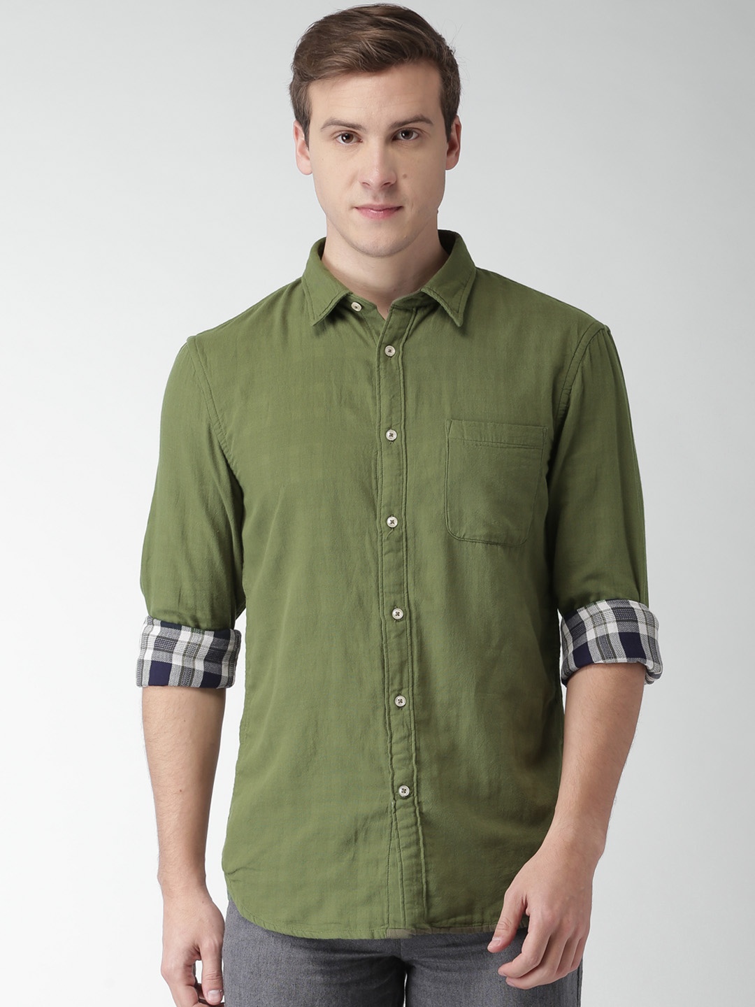 

Celio Men Olive Green Regular Fit Solid Casual Shirt