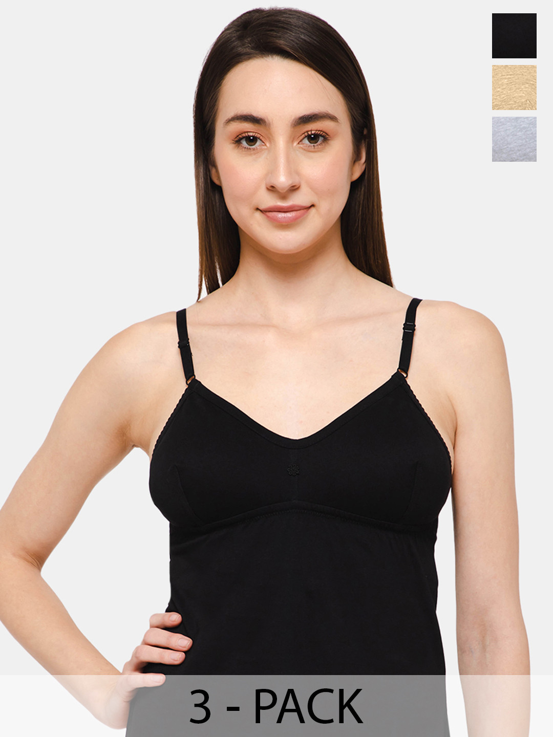 

intimacy LINGERIE Women Set of 3 Solid Cotton Camisoles, Black
