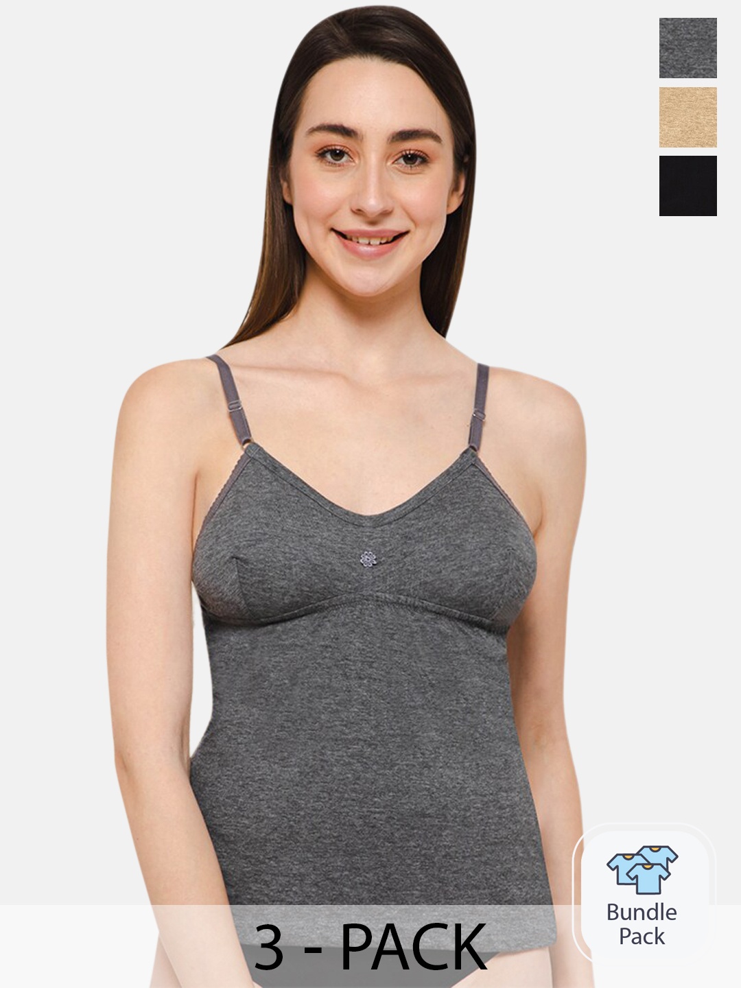 

intimacy LINGERIE Pack Of 3 Shoulder Strap Cotton Camisoles, Black