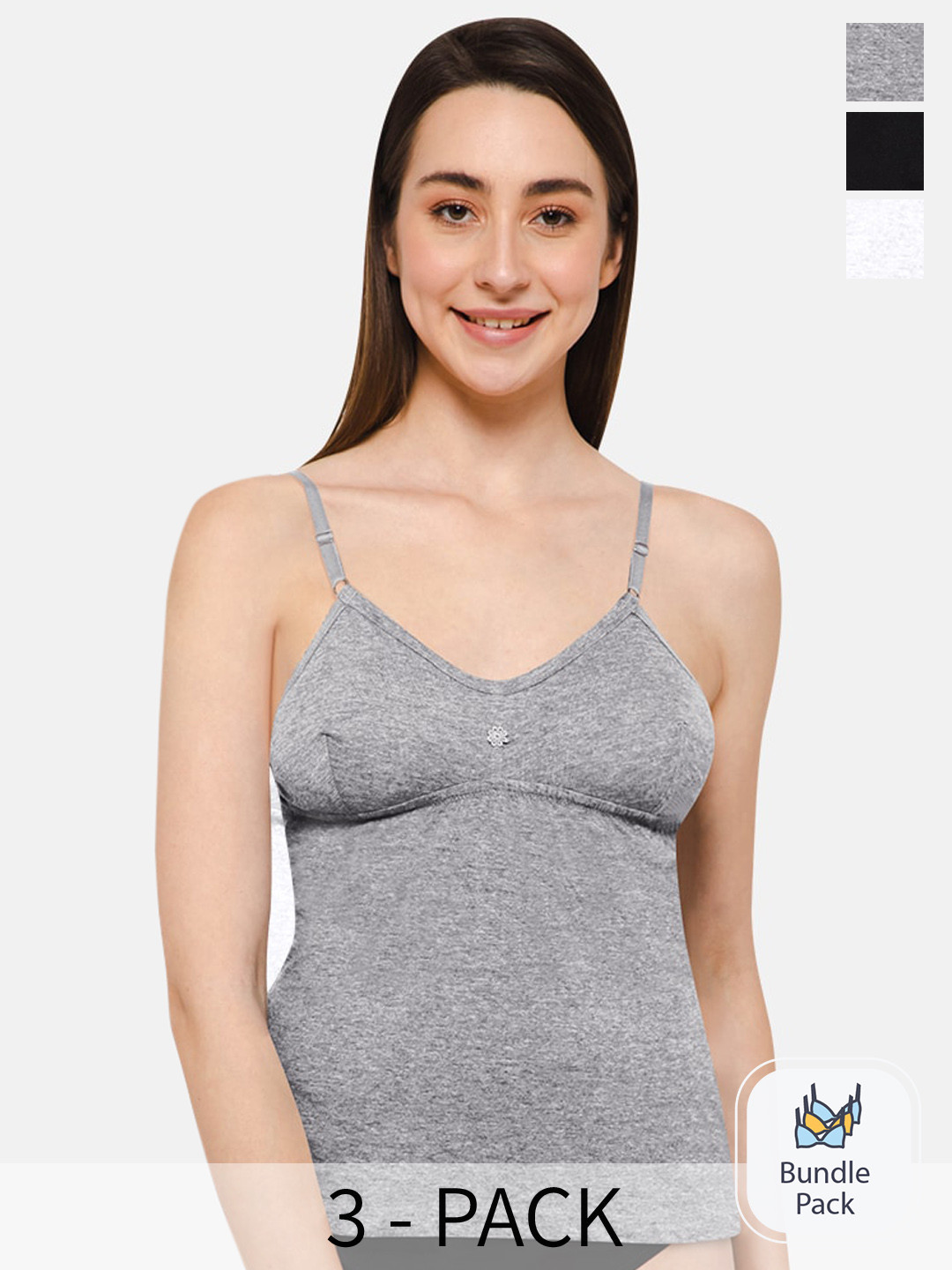 

intimacy LINGERIE Pack Of 3 Lightly Padded Cotton Camisoles, Grey