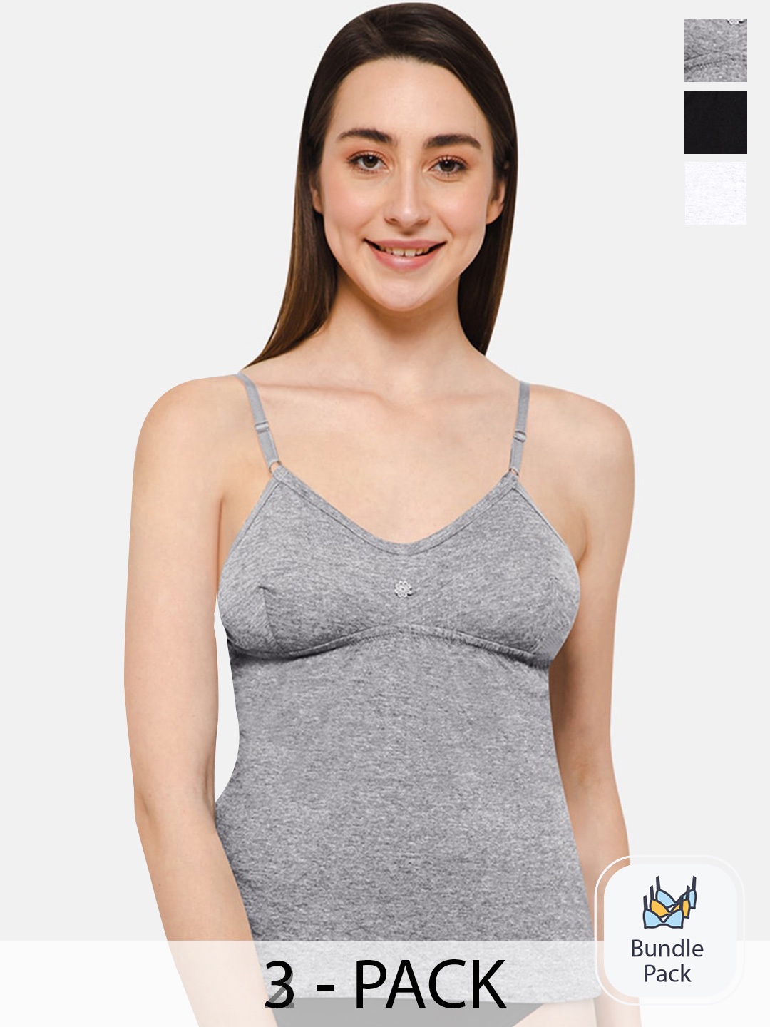 

intimacy LINGERIE Pack Of 3 Cotton Camisoles-C56, Black